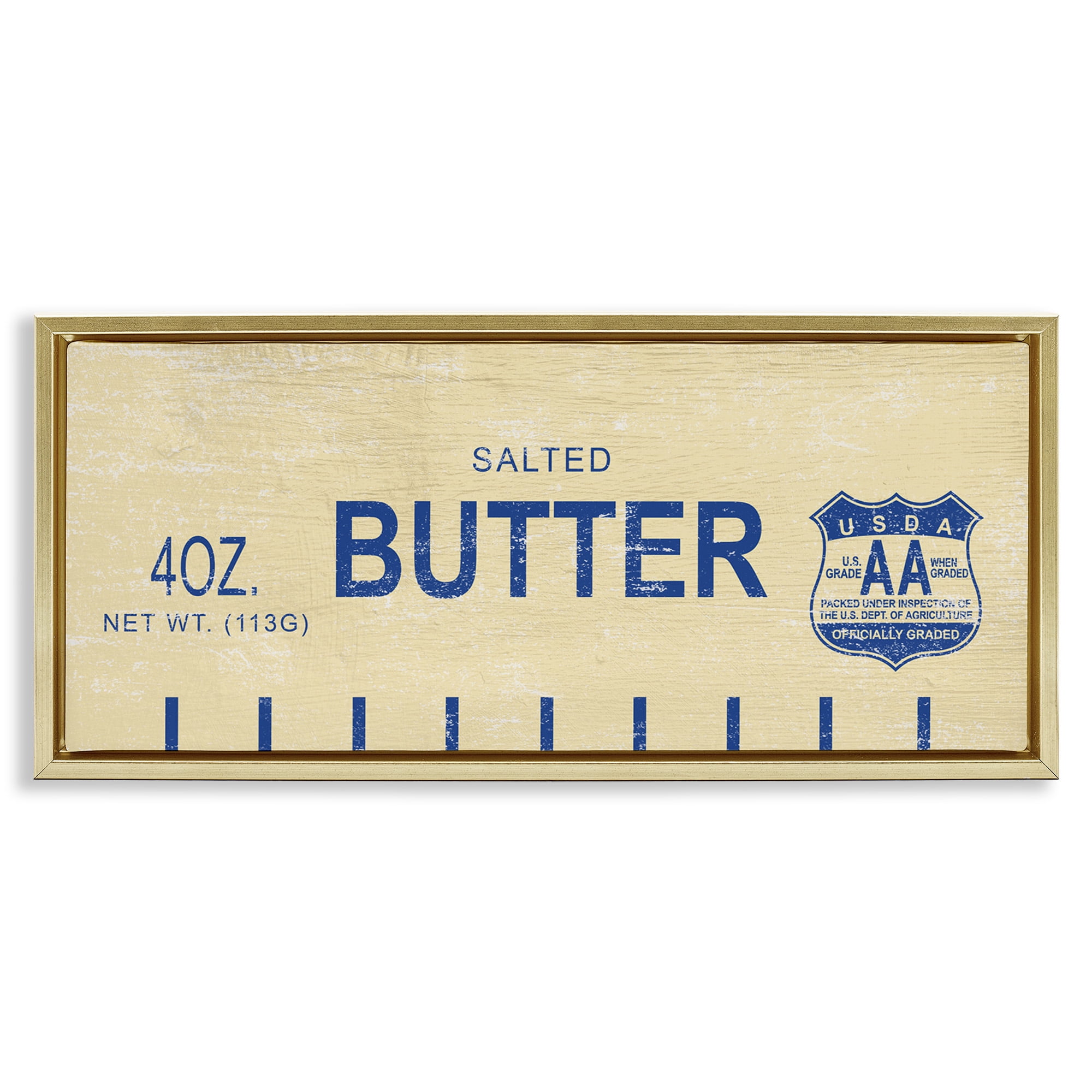 Stupell Industries Vintage Salted Butter Food & Beverage Painting Gold Floater Framed Canvas Art Print Wall Art, 31 x 14