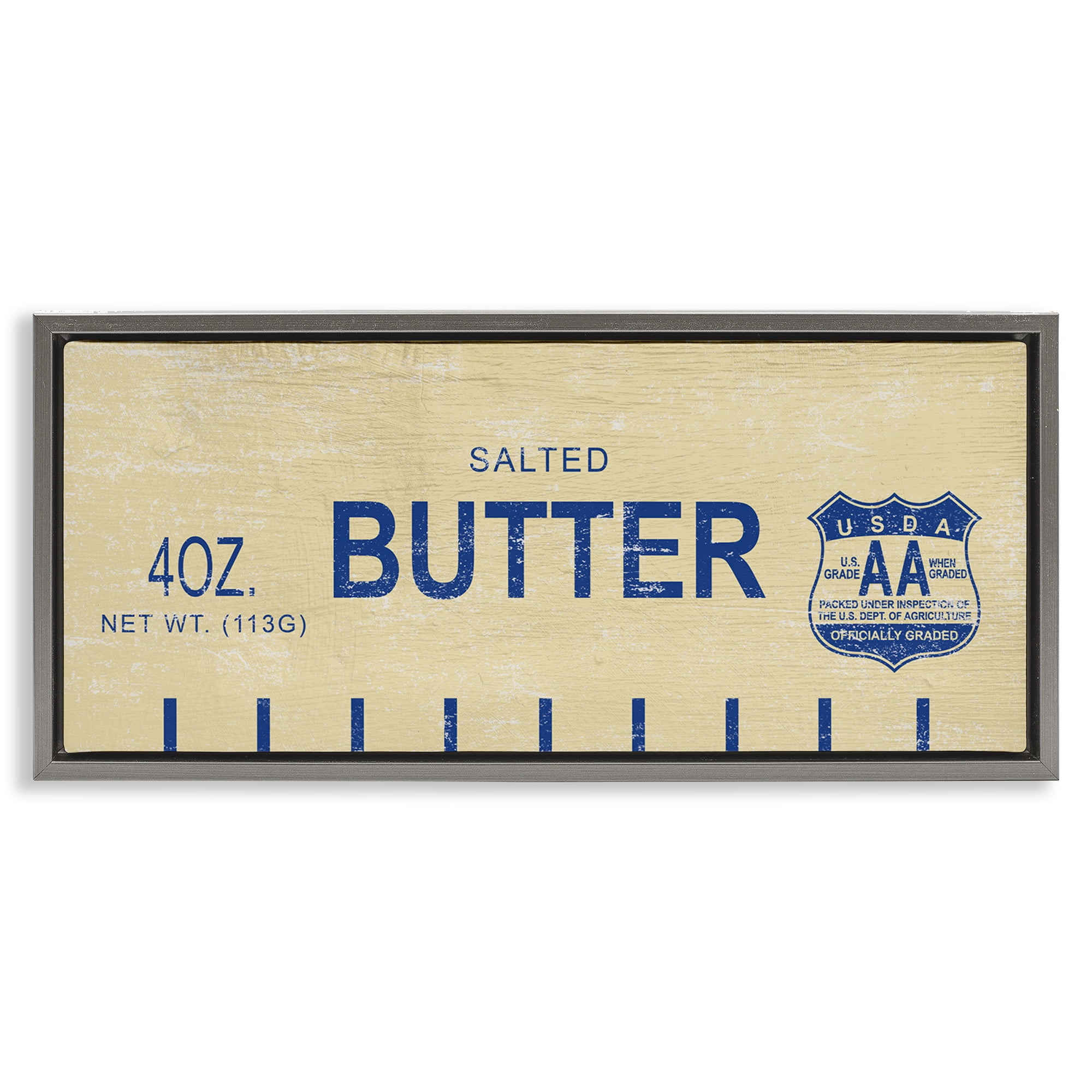 Stupell Industries Vintage Salted Butter Food & Beverage Painting Gray Floater Framed Canvas Art Print Wall Art, 31 x 14
