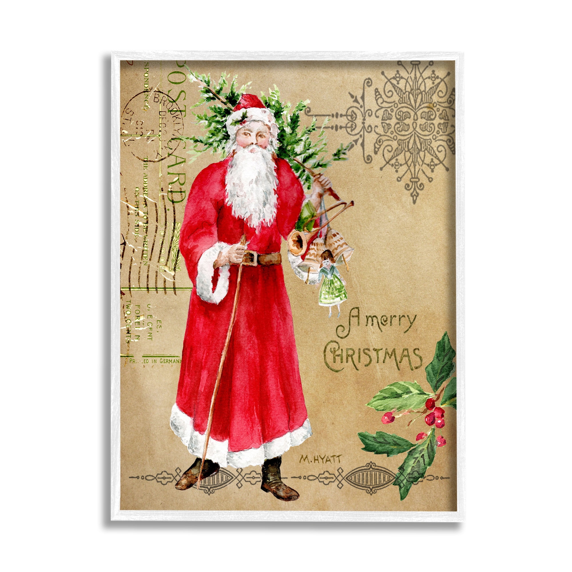 Stupell Industries Vintage Santa Claus Vintage Christmas Postal Design, 24 x 30,Design by Melissa Hyatt LLC