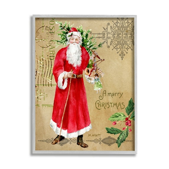 Stupell Industries Vintage Santa Claus Vintage Christmas Postal Design, 24 x 30,Design by Melissa Hyatt LLC