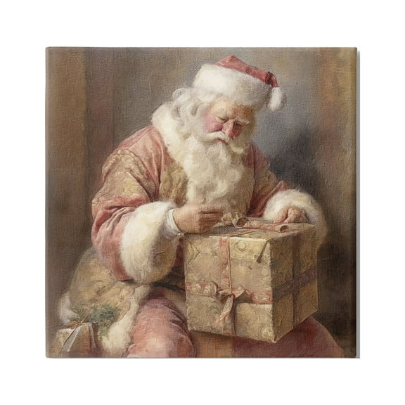 Stupell Industries Vintage Santa Wrapping Gift Holiday Painting Gallery Wrapped Canvas Art Print Wall Art, 36 x 36