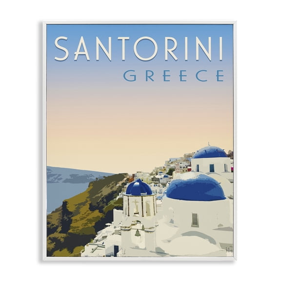 Stupell Industries Vintage Santorini Cityscape Cityscapes Painting White Framed Art Print Wall Art, 11 x 14