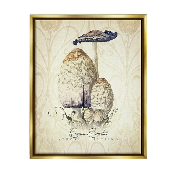 Stupell Industries Vintage Scientific Mushroom Study Botanical & Floral Painting Gold Floater Framed Art Print Wall Art