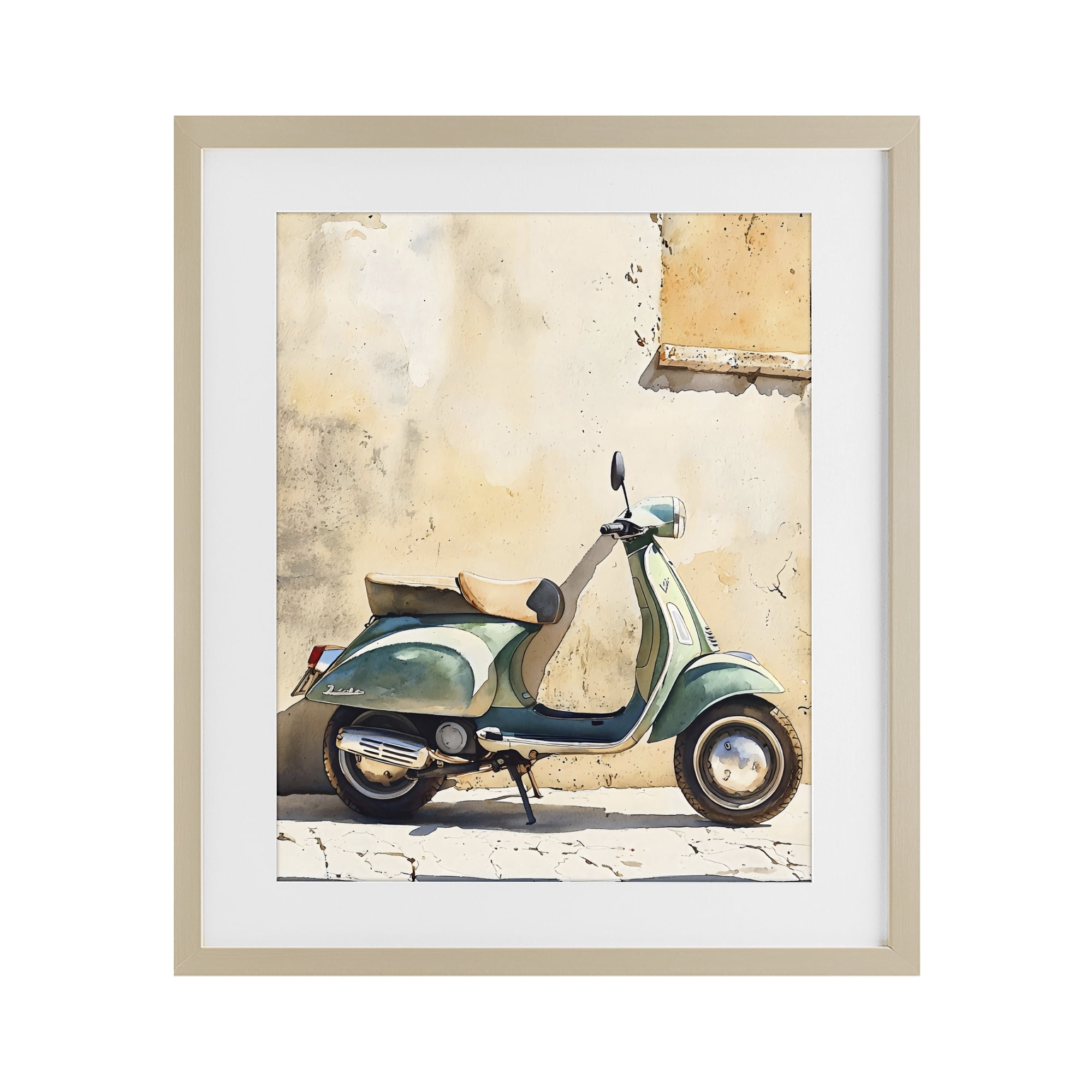 Stupell Industries Vintage Scooter on Italian Street Birch Framed Print Under Glass, design by LSR Design Studio