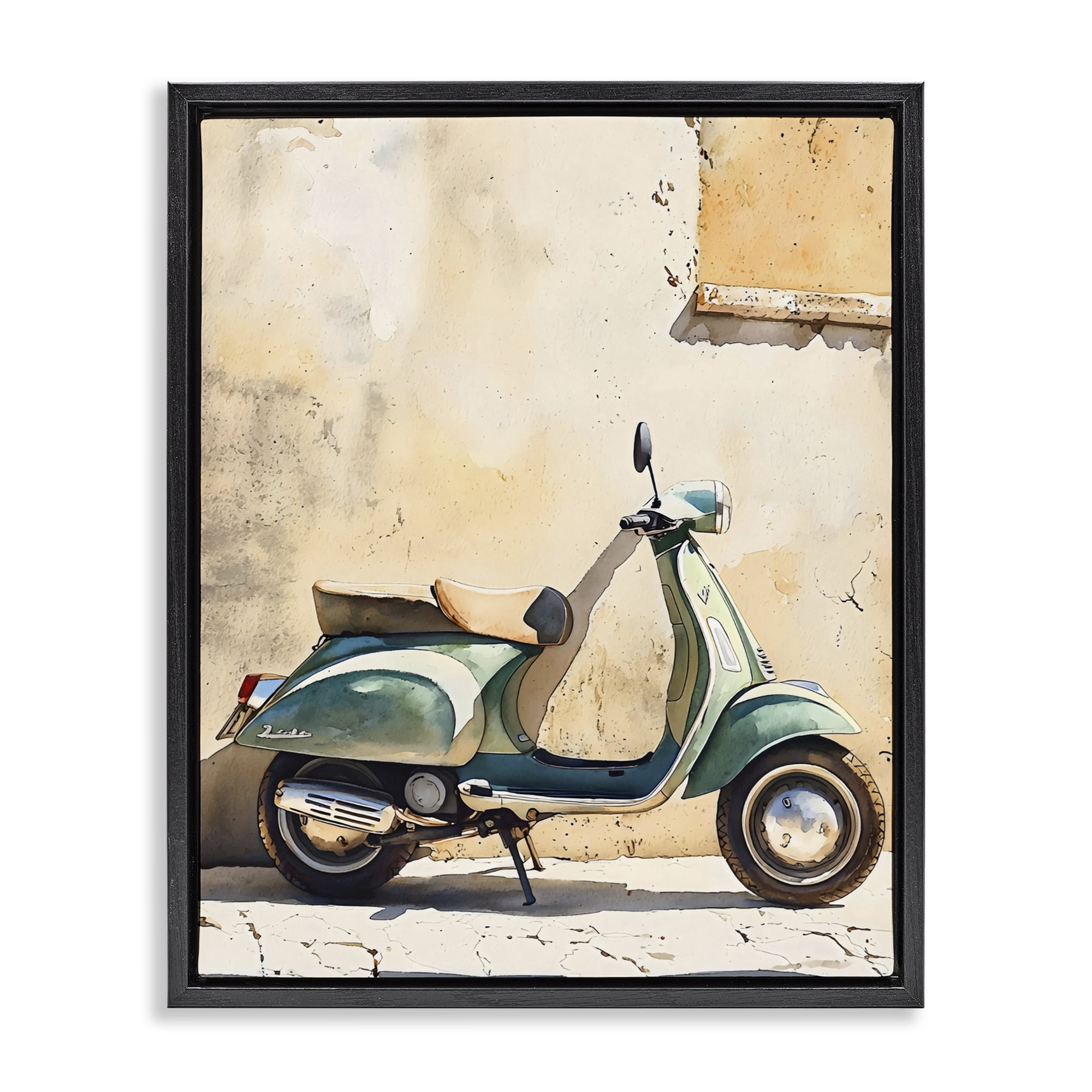 Stupell Industries Vintage Scooter on Italian Street Black Framed Floater Canvas Wall Art, design by LSR Design Studio