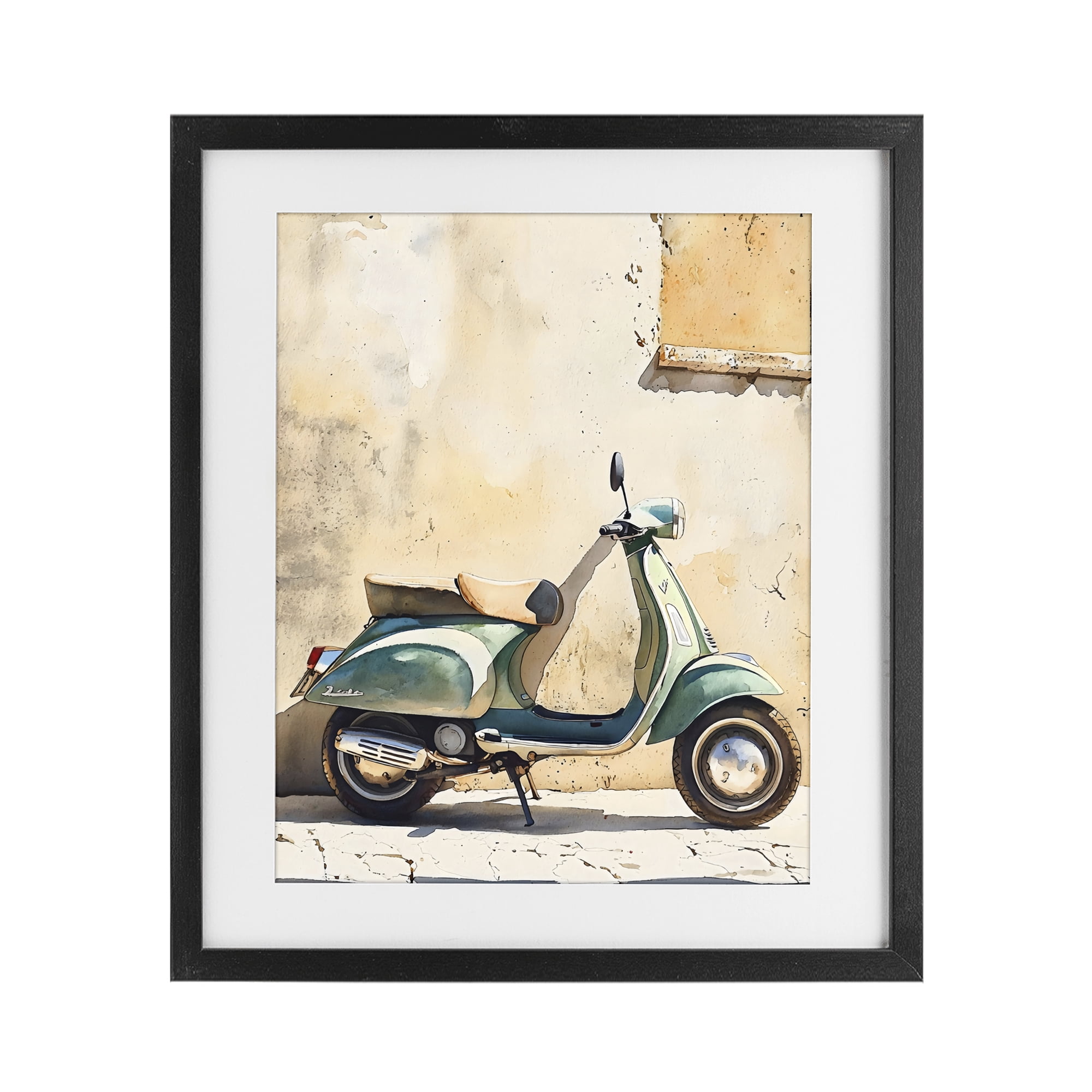 Stupell Industries Vintage Scooter on Italian Street Black Framed Print Under Glass, design by LSR Design Studio