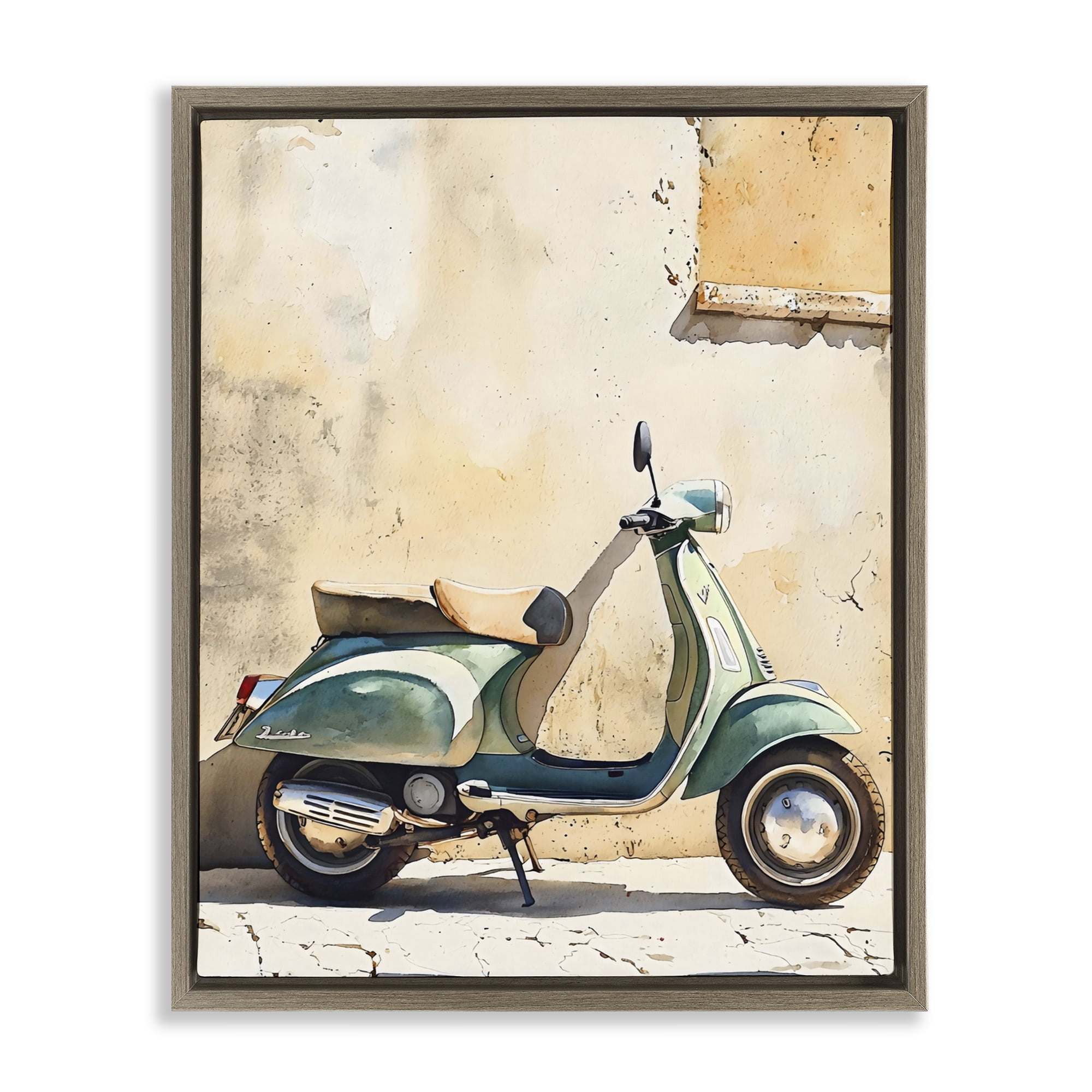 Stupell Industries Vintage Scooter on Italian Street Brown Framed Floater Canvas Wall Art, design by LSR Design Studio