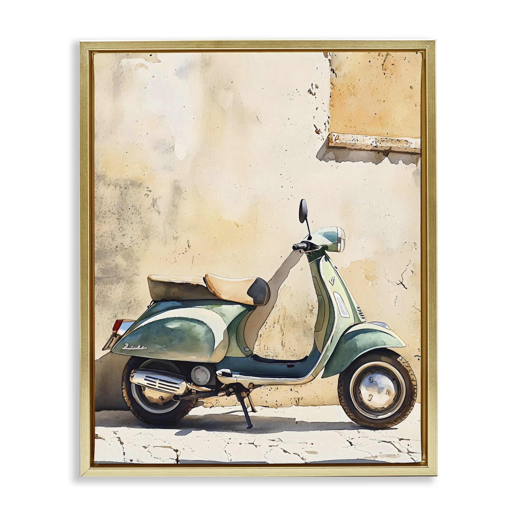 Stupell Industries Vintage Scooter on Italian Street Gold Framed Floater Canvas Wall Art, design by LSR Design Studio