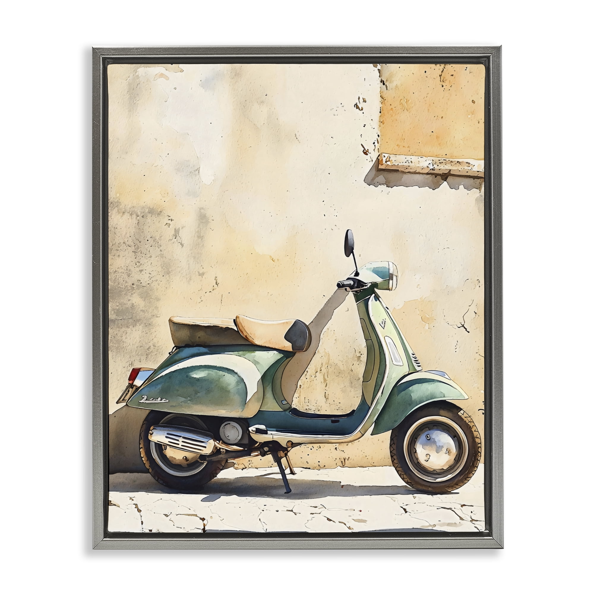 Stupell Industries Vintage Scooter on Italian Street Gray Framed Floater Canvas Wall Art, design by LSR Design Studio
