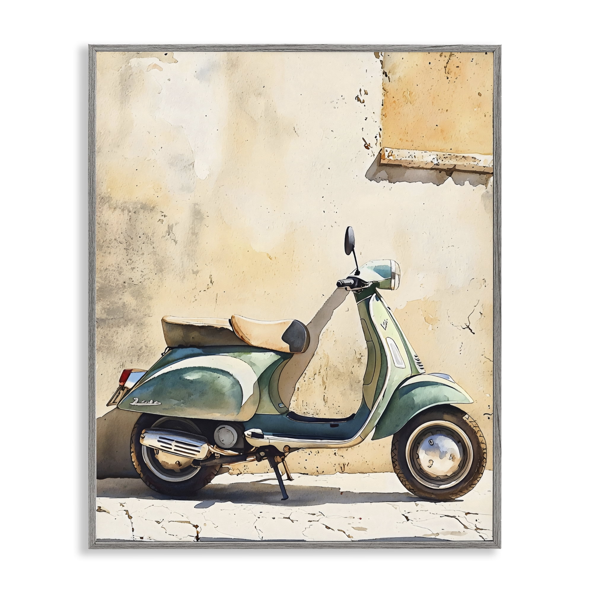 Stupell Industries Vintage Scooter on Italian Street Gray Framed Giclee Art, design by LSR Design Studio
