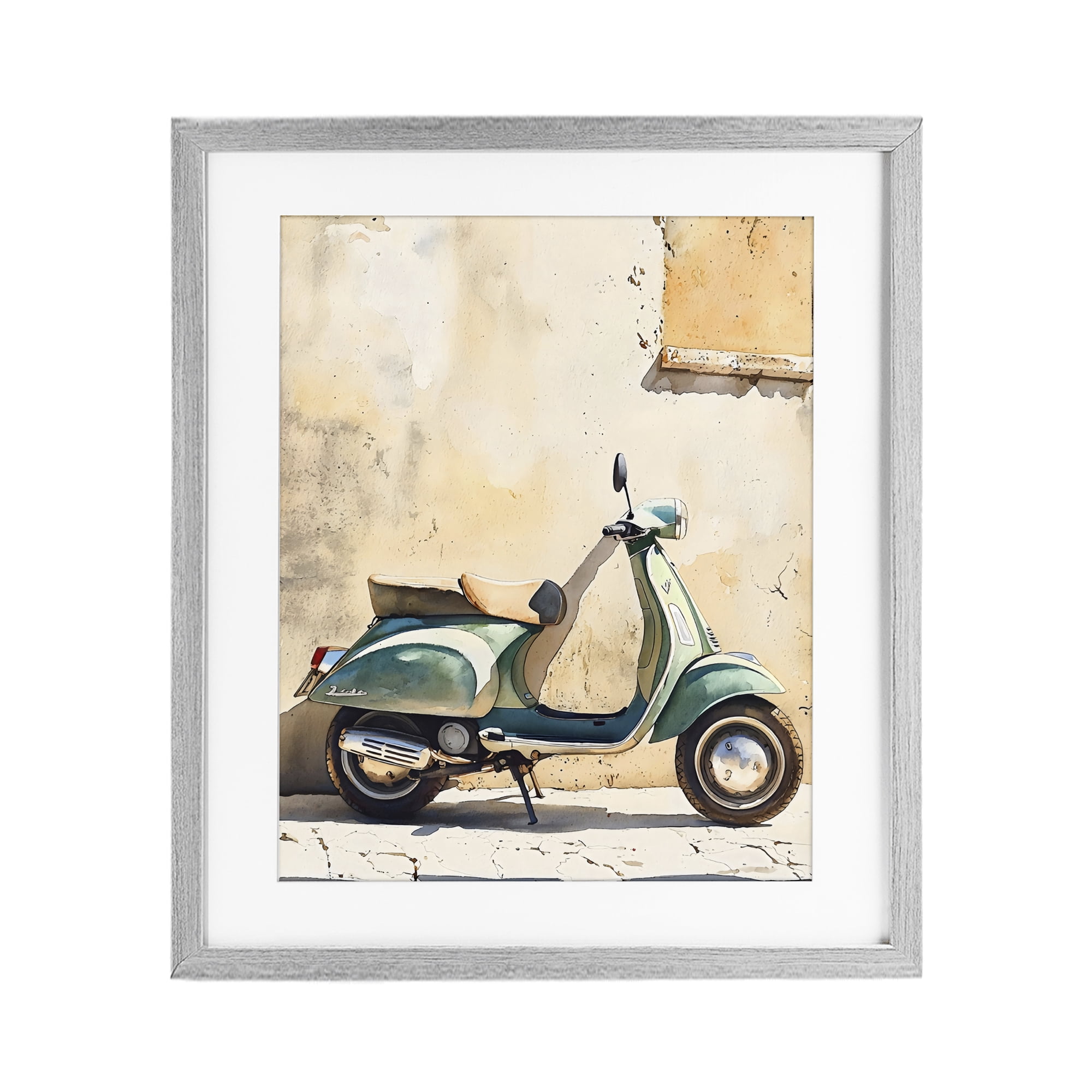 Stupell Industries Vintage Scooter on Italian Street Gray Framed Print Under Glass, design by LSR Design Studio