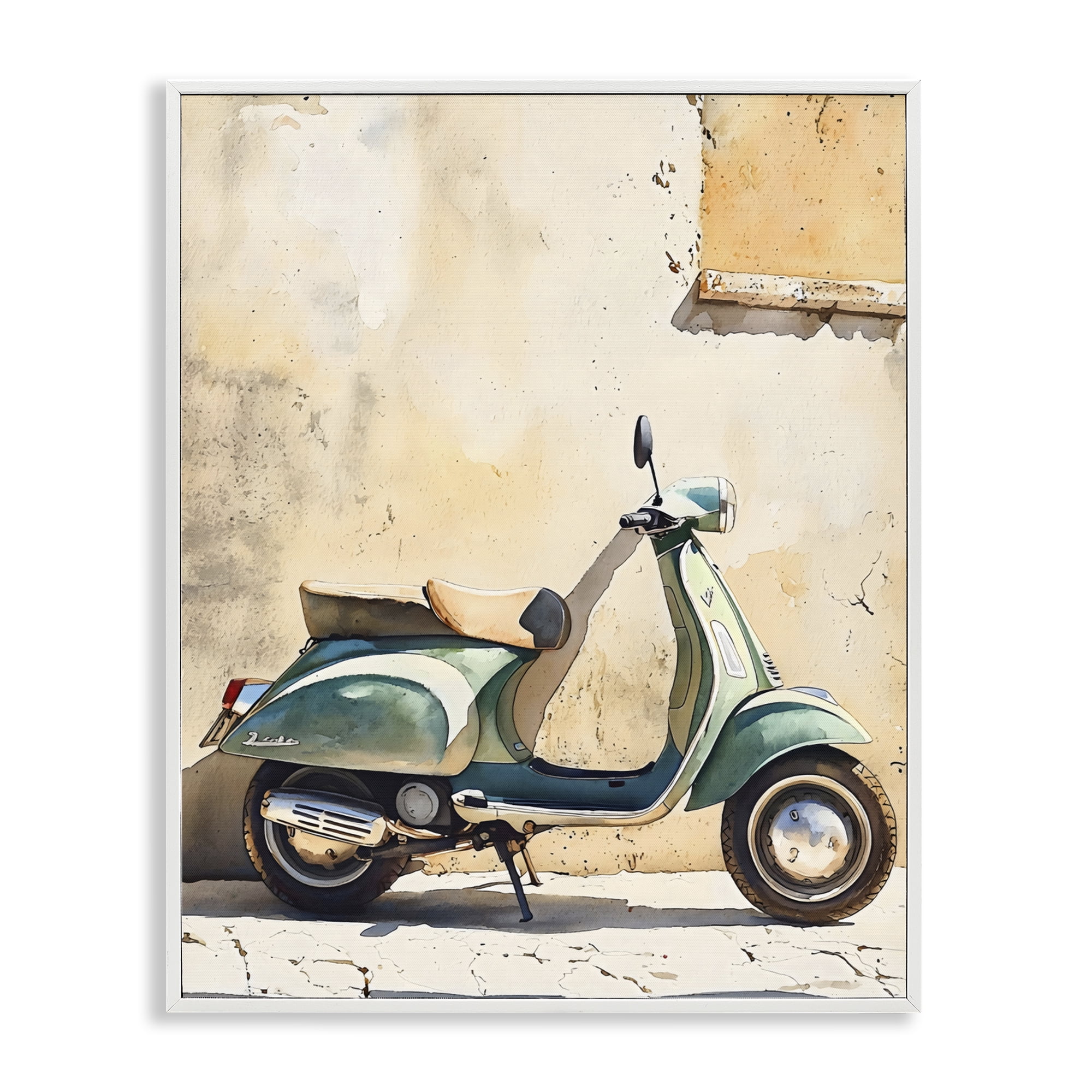Stupell Industries Vintage Scooter on Italian Street White Framed Giclee Art, design by LSR Design Studio