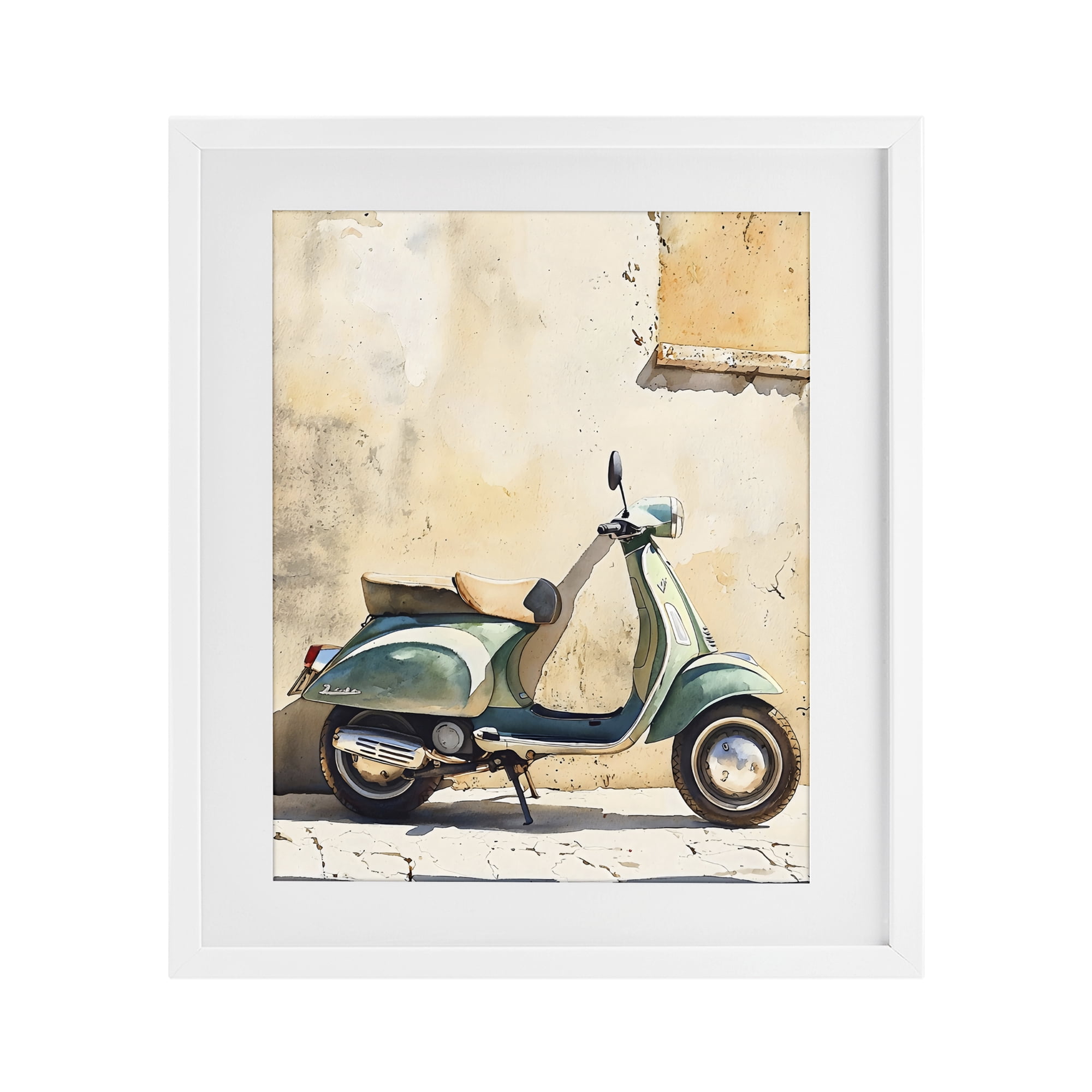 Stupell Industries Vintage Scooter on Italian Street White Framed Print Under Glass, design by LSR Design Studio