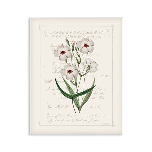 Stupell Industries Vintage Script with Florals Floral Painting Unframed Art Print Wall Art, 11 x 14