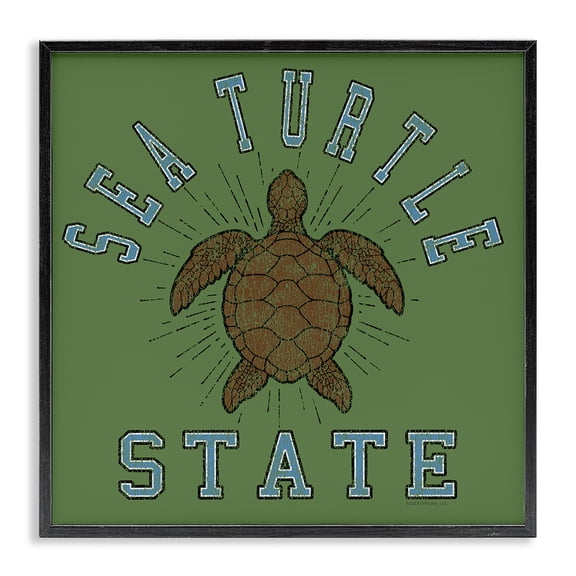 Stupell Industries Vintage Sea Turtle State Animals Painting Black Framed Art Print Wall Art, 17 x 17