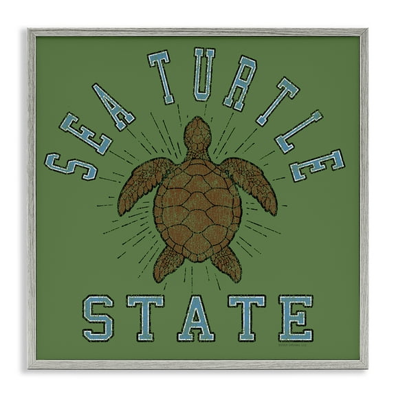 Stupell Industries Vintage Sea Turtle State Animals Painting Gray Framed Art Print Wall Art, 17 x 17