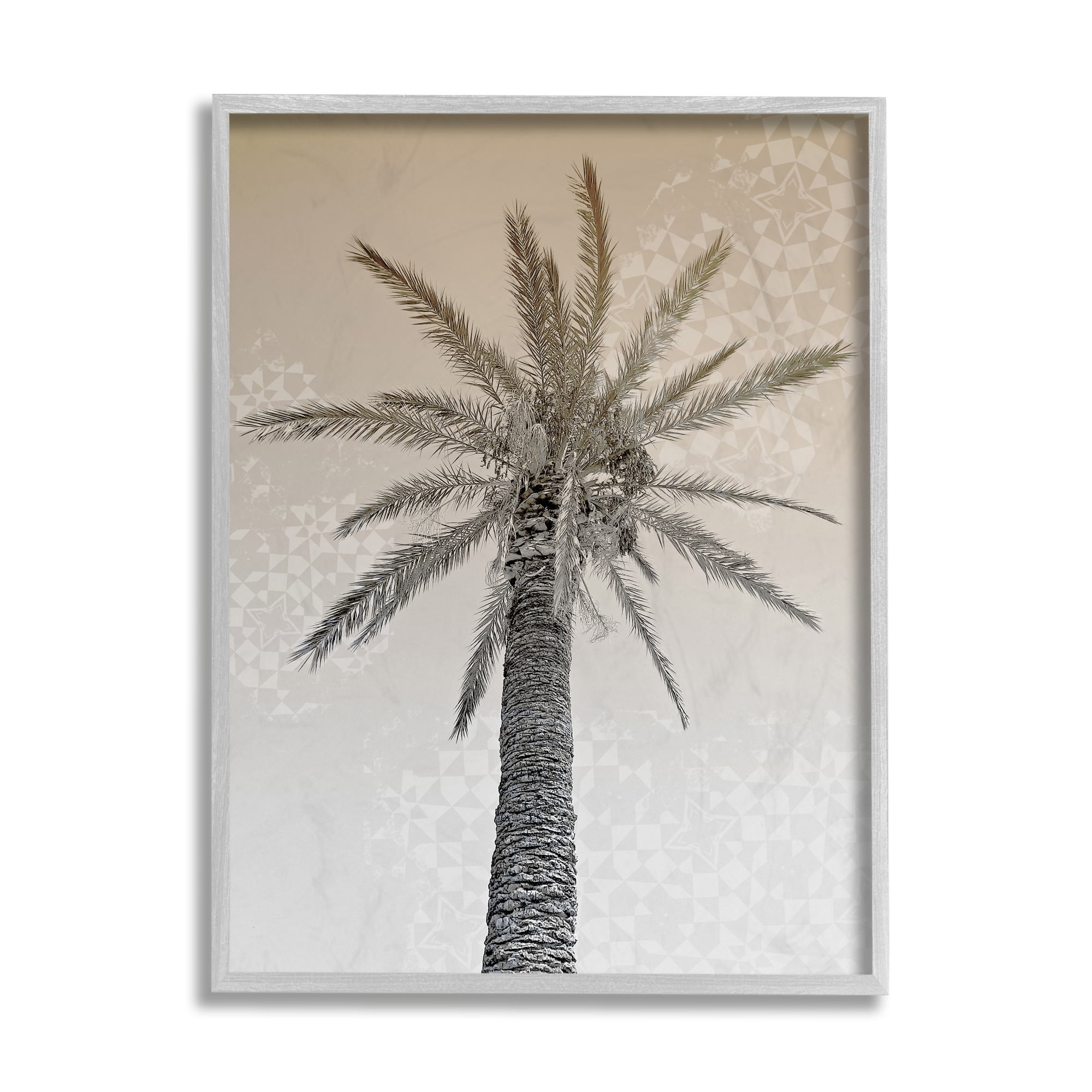 Stupell Industries Vintage Sepia Palm Tree Geometric Pattern Gray Framed by Daphne Polselli