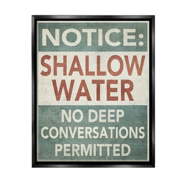 Stupell Industries Vintage Shallow Water Phrase Typography Painting Black Floater Framed Canvas Art Print Wall Art, 17 x 21
