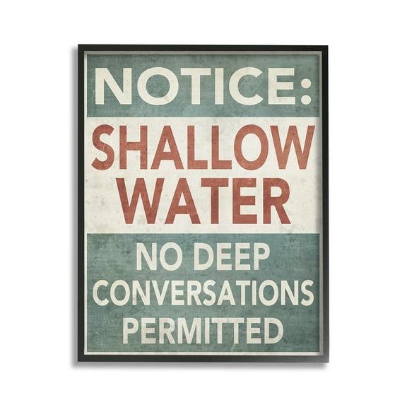 Stupell Industries Vintage Shallow Water Phrase Typography Painting Black Framed Art Print Wall Art, 11 x 14
