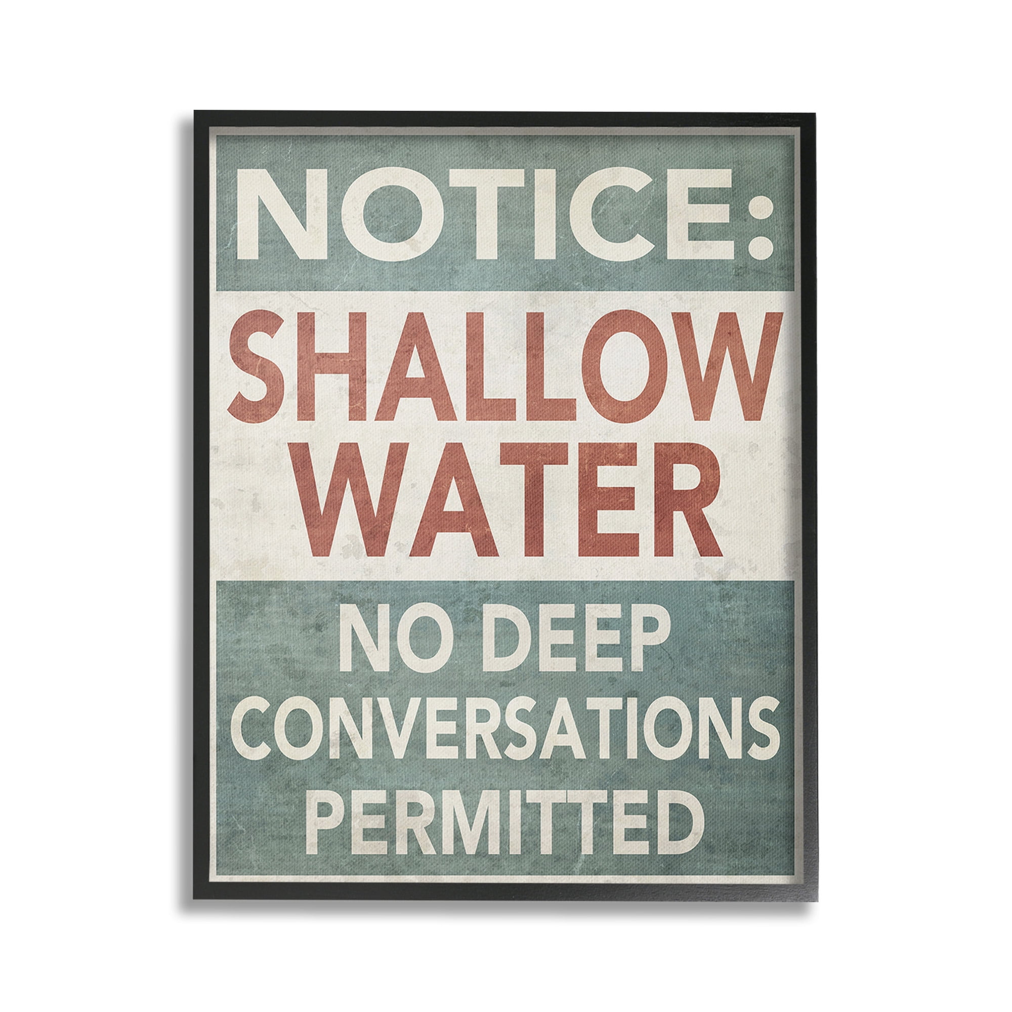 Stupell Industries Vintage Shallow Water Phrase Typography Painting Black Framed Art Print Wall Art, 16 x 20