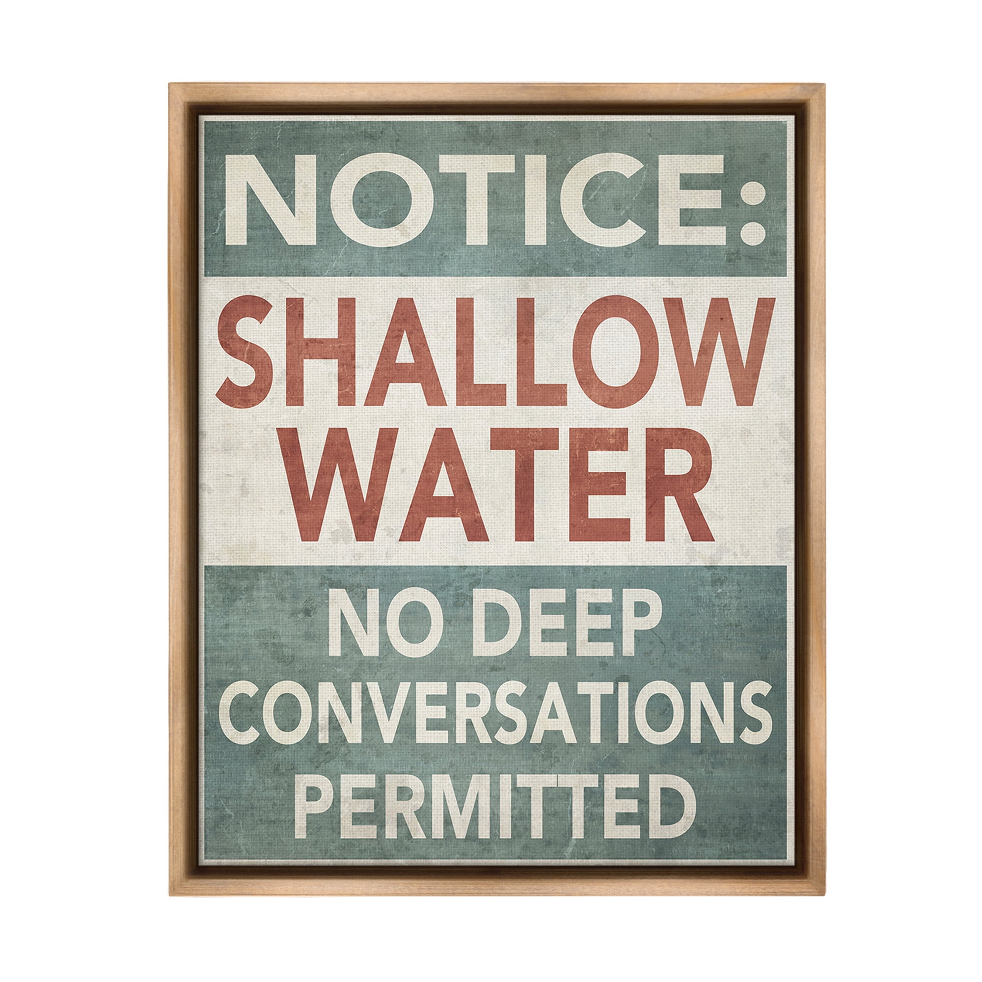 Stupell Industries Vintage Shallow Water Phrase Typography Painting Brown Floater Framed Canvas Art Print Wall Art, 17 x 21