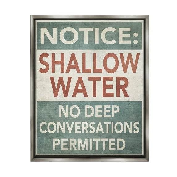 Stupell Industries Vintage Shallow Water Phrase Typography Painting Gray Floater Framed Canvas Art Print Wall Art, 25 x 31