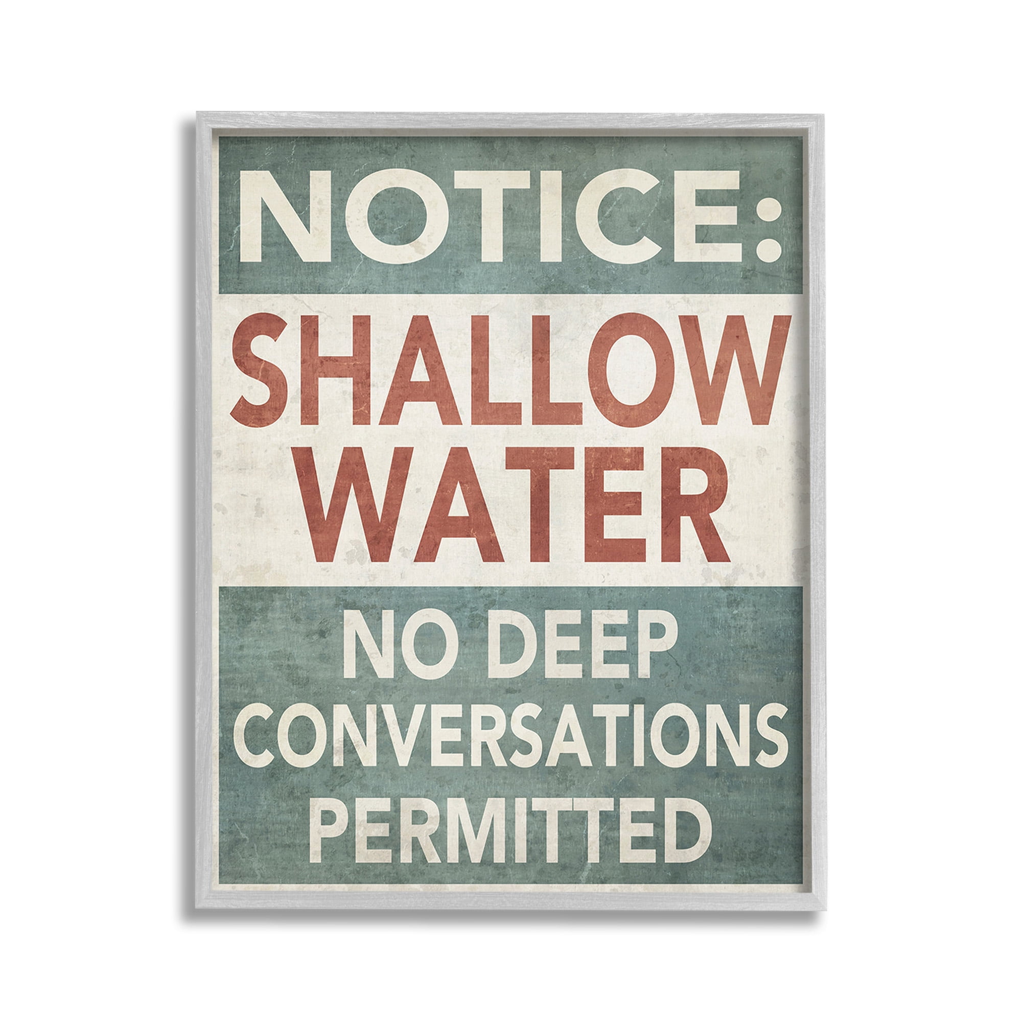Stupell Industries Vintage Shallow Water Phrase Typography Painting Gray Framed Art Print Wall Art, 11 x 14