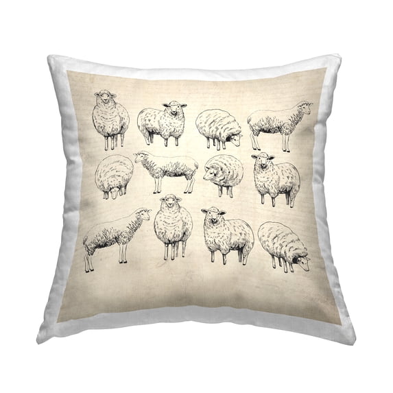Stupell Industries Vintage Sheep Farmhouse Decorative Printed Throw Pillow, 18 x 18
