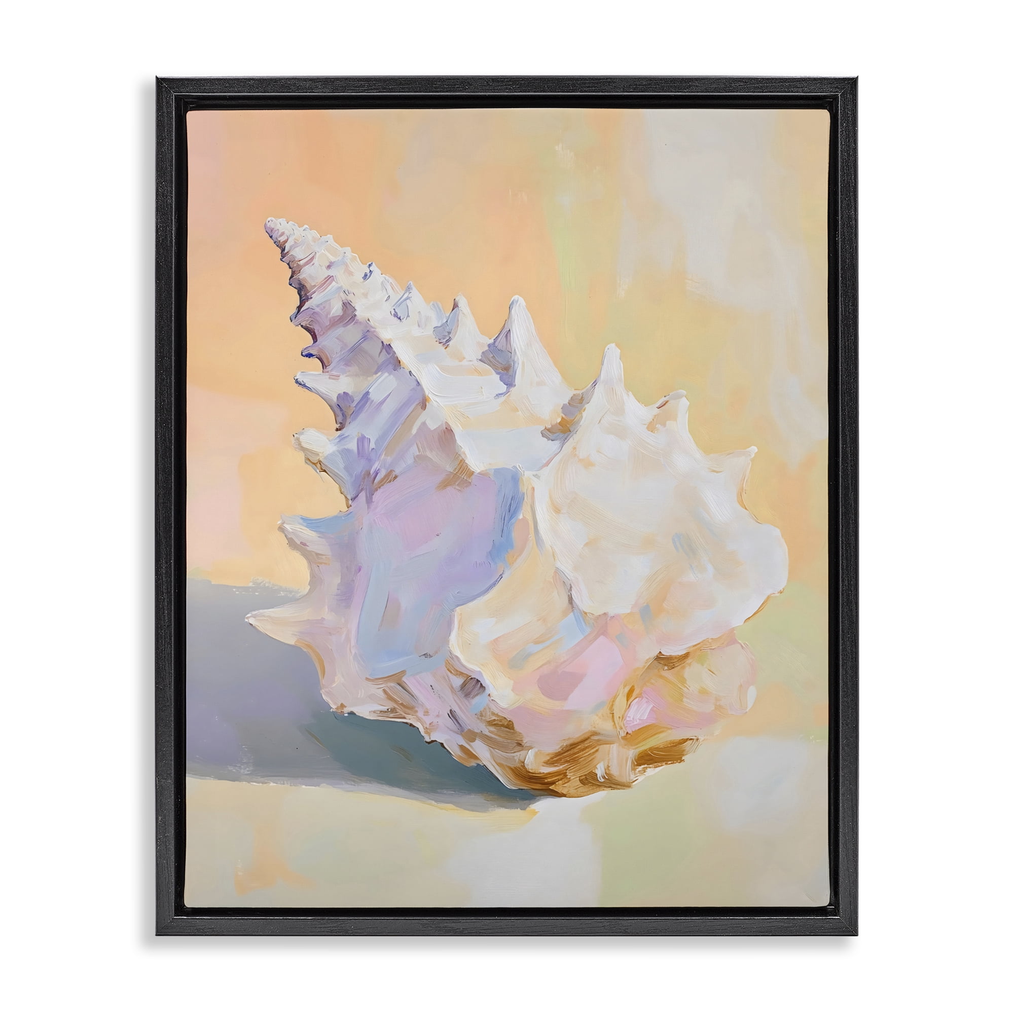 Stupell Industries Vintage Shell in Pastel Light Black Framed Floater Canvas Wall Art, design by The Prints Vibe