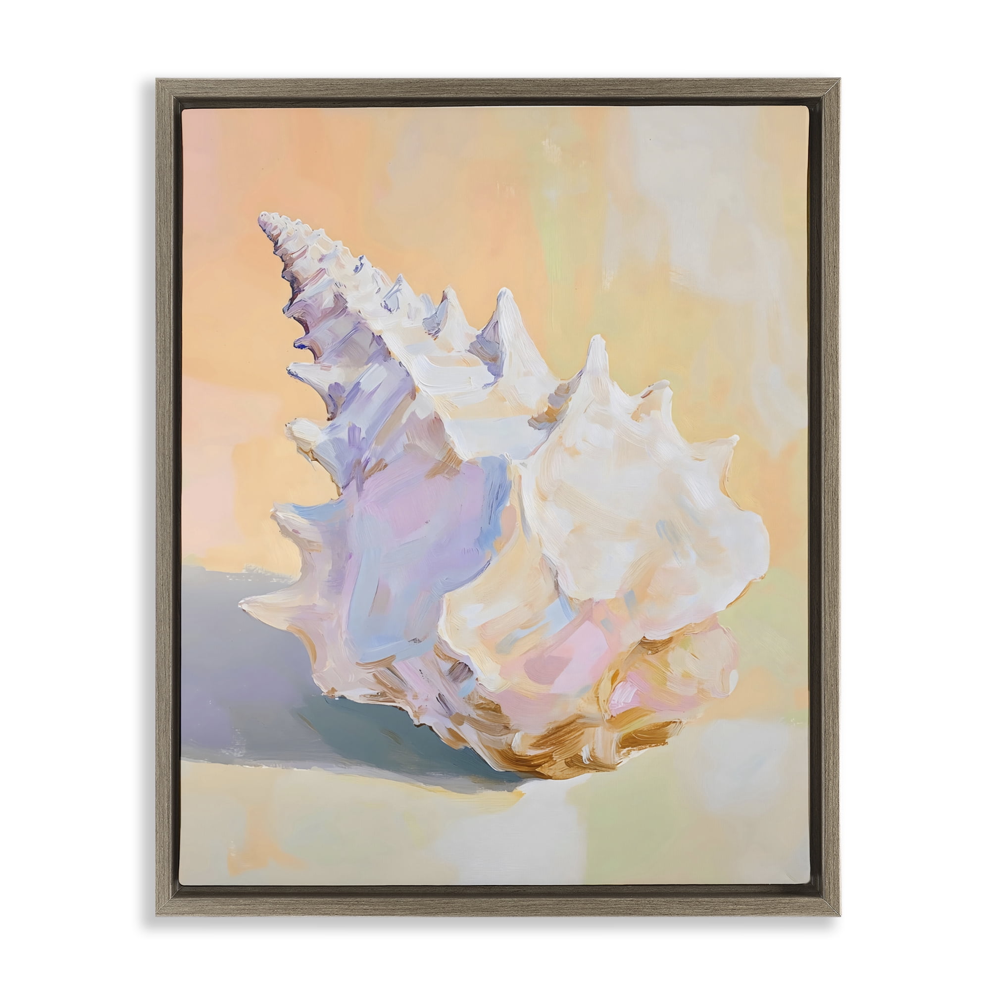 Stupell Industries Vintage Shell in Pastel Light Brown Framed Floater Canvas Wall Art, design by The Prints Vibe