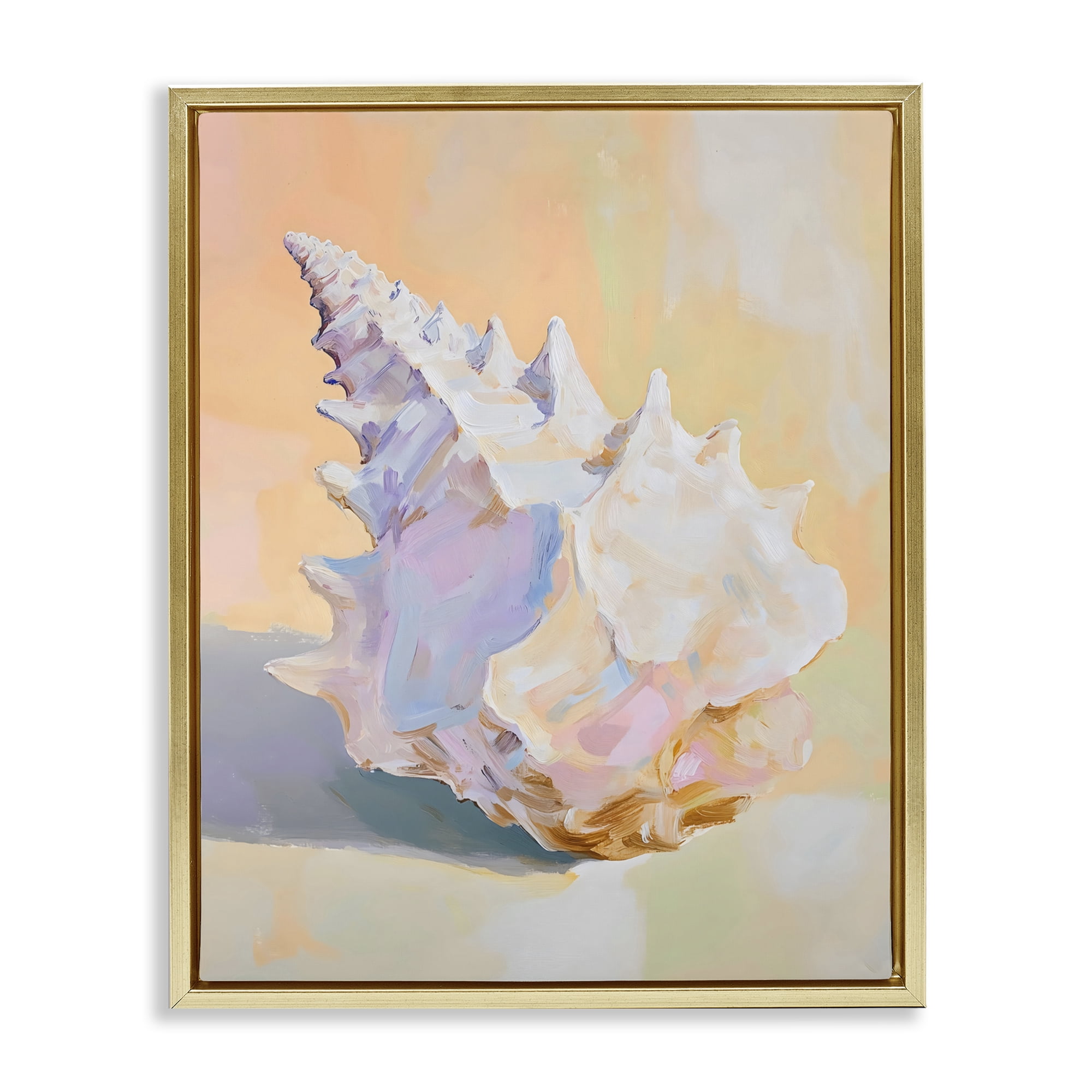 Stupell Industries Vintage Shell in Pastel Light Gold Framed Floater Canvas Wall Art, design by The Prints Vibe