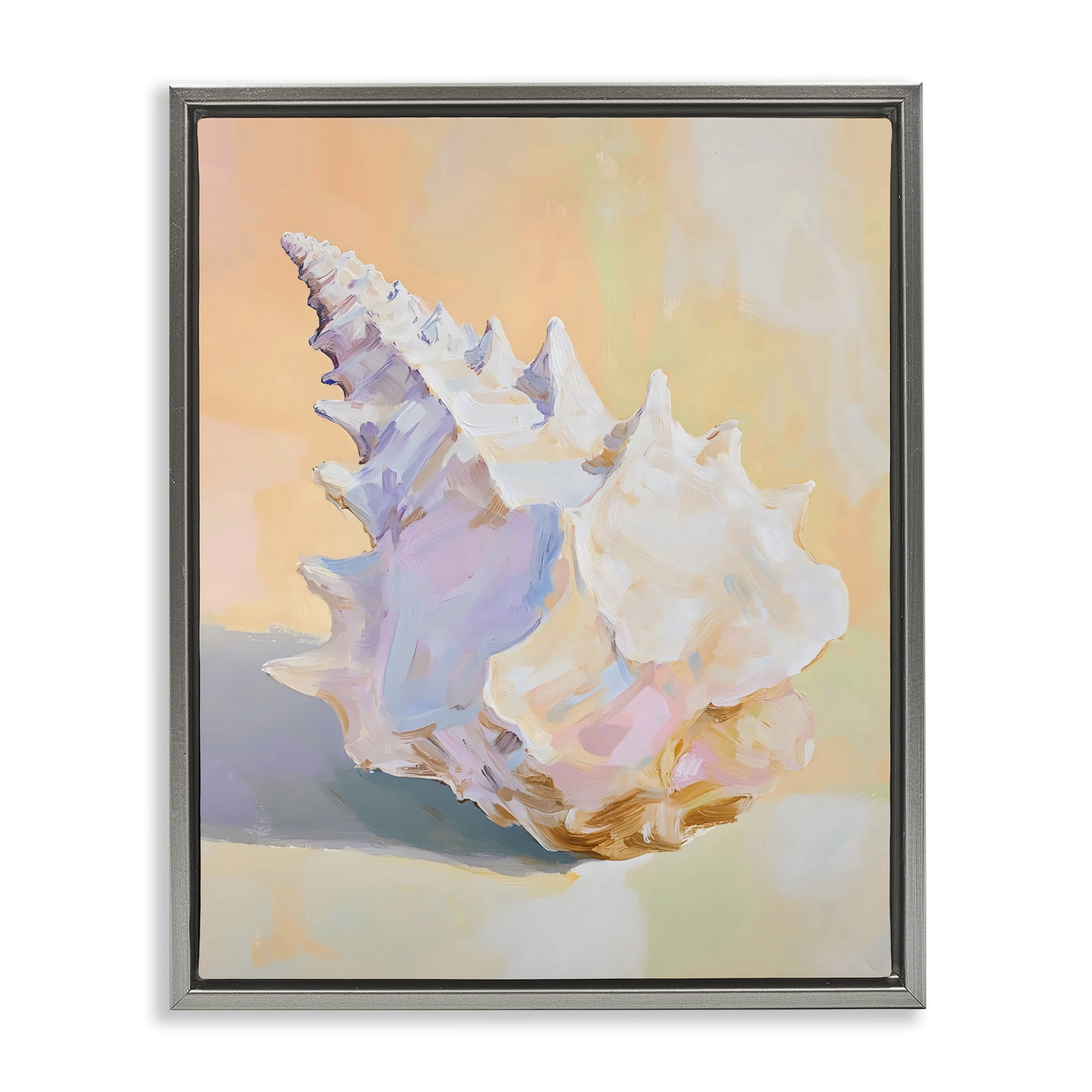Stupell Industries Vintage Shell in Pastel Light Gray Framed Floater Canvas Wall Art, design by The Prints Vibe