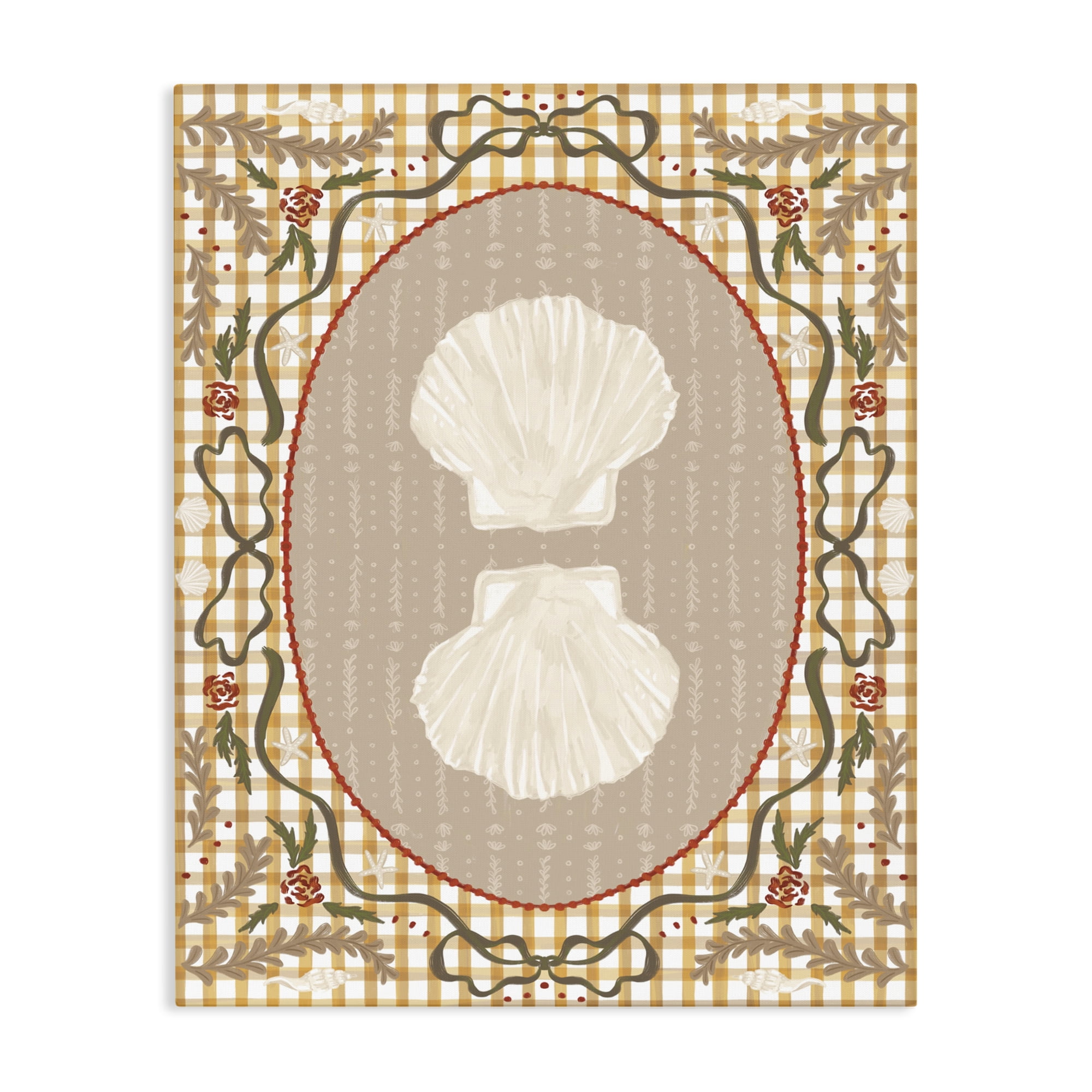 Stupell Industries Vintage Shells on Gingham Canvas Wall Art, design by Vero Illustrates