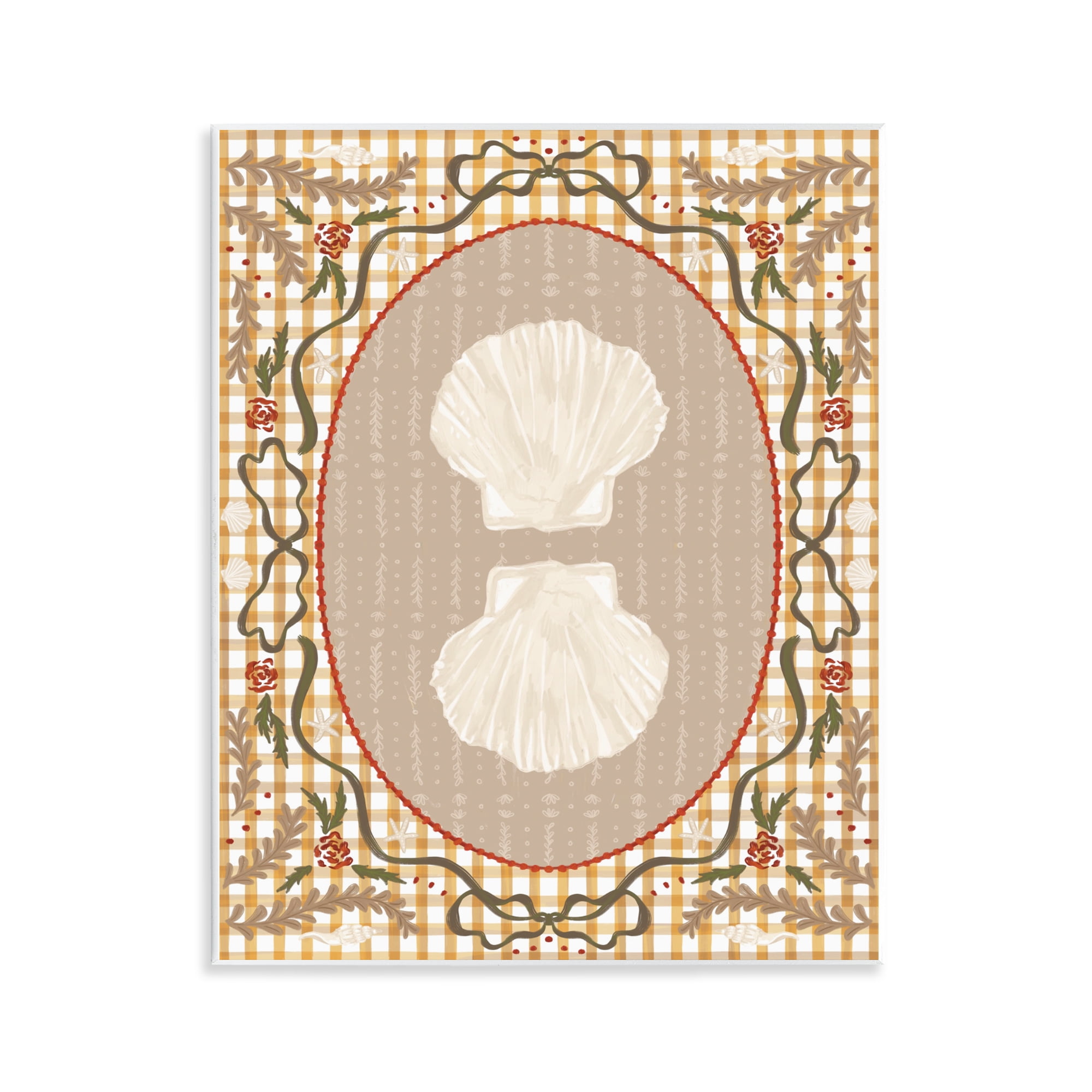 Stupell Industries Vintage Shells on Gingham Wall Plaque Art, design by Vero Illustrates