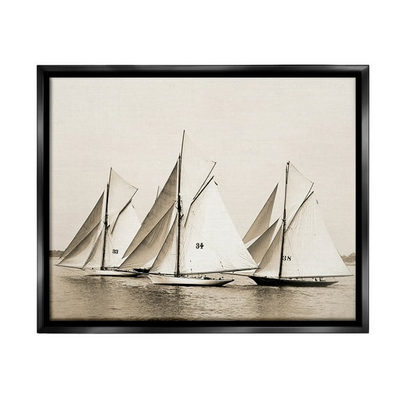 Stupell Industries Vintage Ship Fleet Transportation Photography Black Floater Framed Canvas Art Print Wall Art, 21 x 17