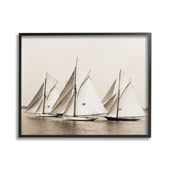 Stupell Industries Vintage Ship Fleet Transportation Photography Black Framed Art Print Wall Art, 30 x 24