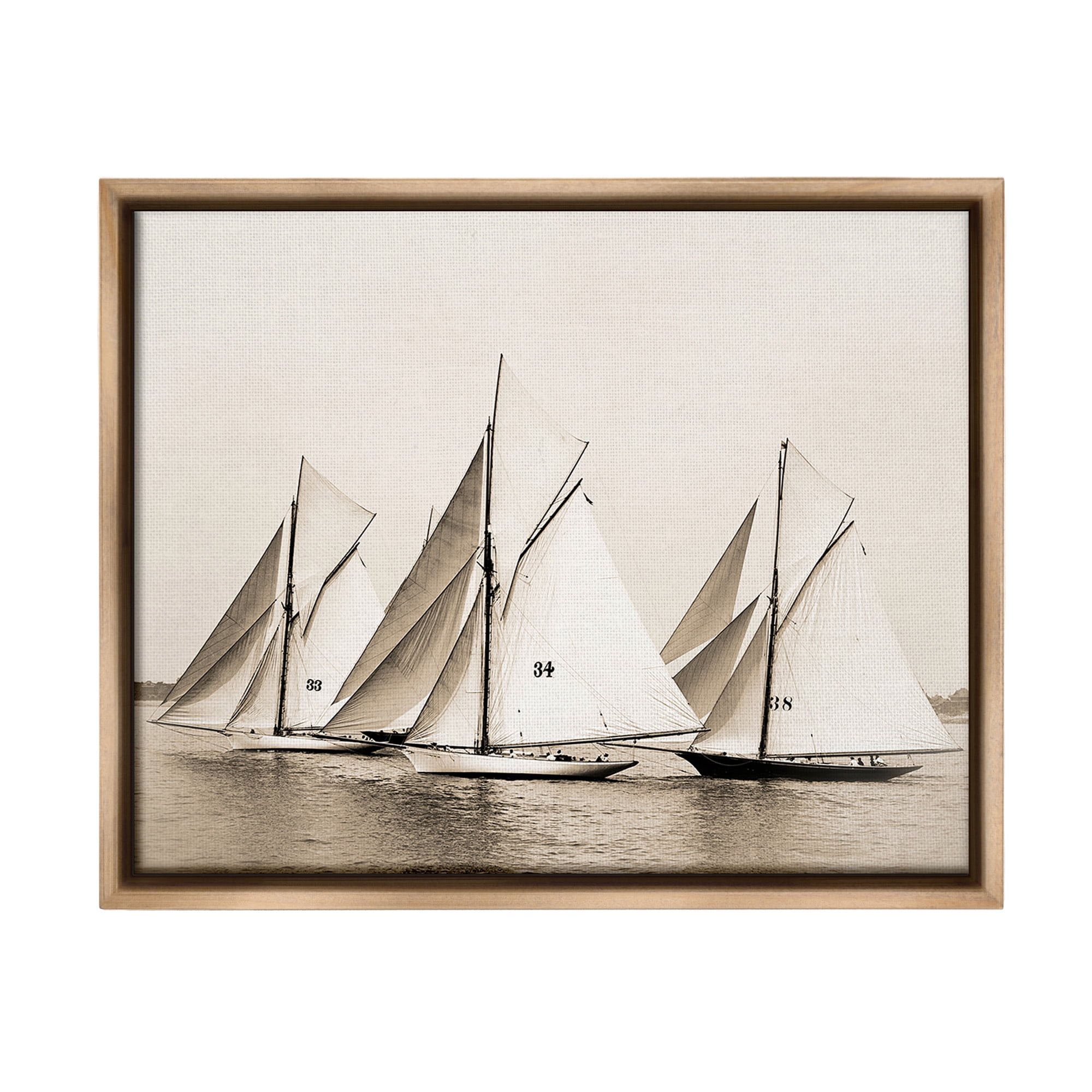 Stupell Industries Vintage Ship Fleet Transportation Photography Brown Floater Framed Canvas Art Print Wall Art, 21 x 17