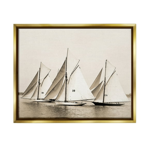 Stupell Industries Vintage Ship Fleet Transportation Photography Gold Floater Framed Canvas Art Print Wall Art, 21 x 17