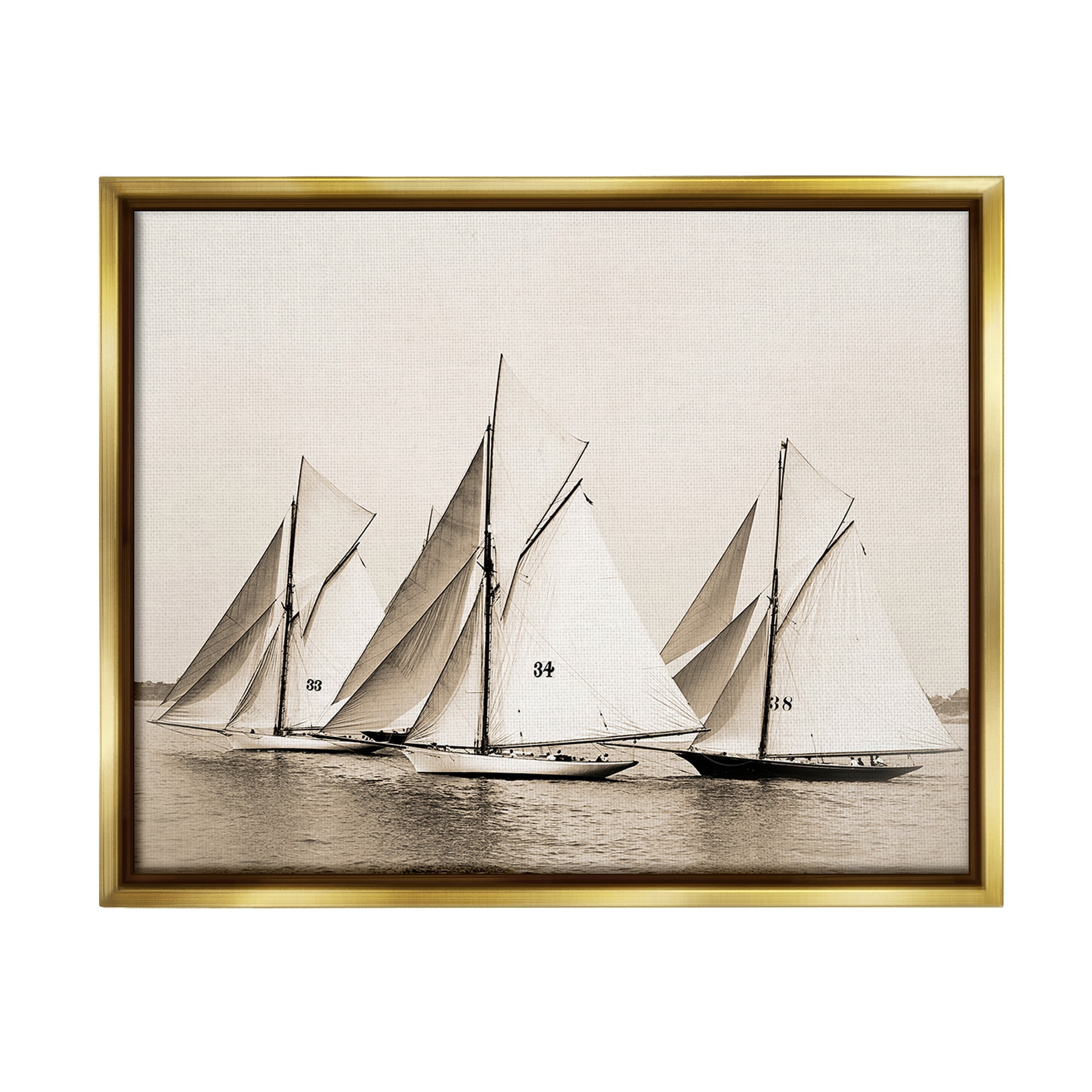 Stupell Industries Vintage Ship Fleet Transportation Photography Gold Floater Framed Canvas Art Print Wall Art, 31 x 25