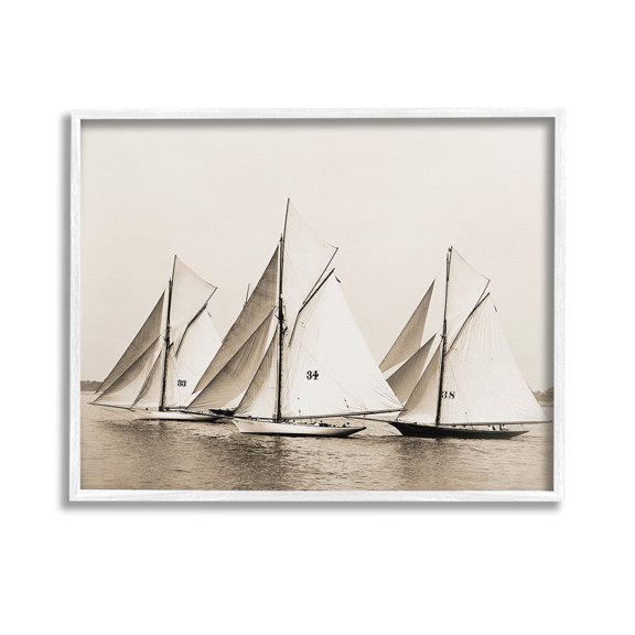 Stupell Industries Vintage Ship Fleet Transportation Photography White Framed Art Print Wall Art, 14 x 11