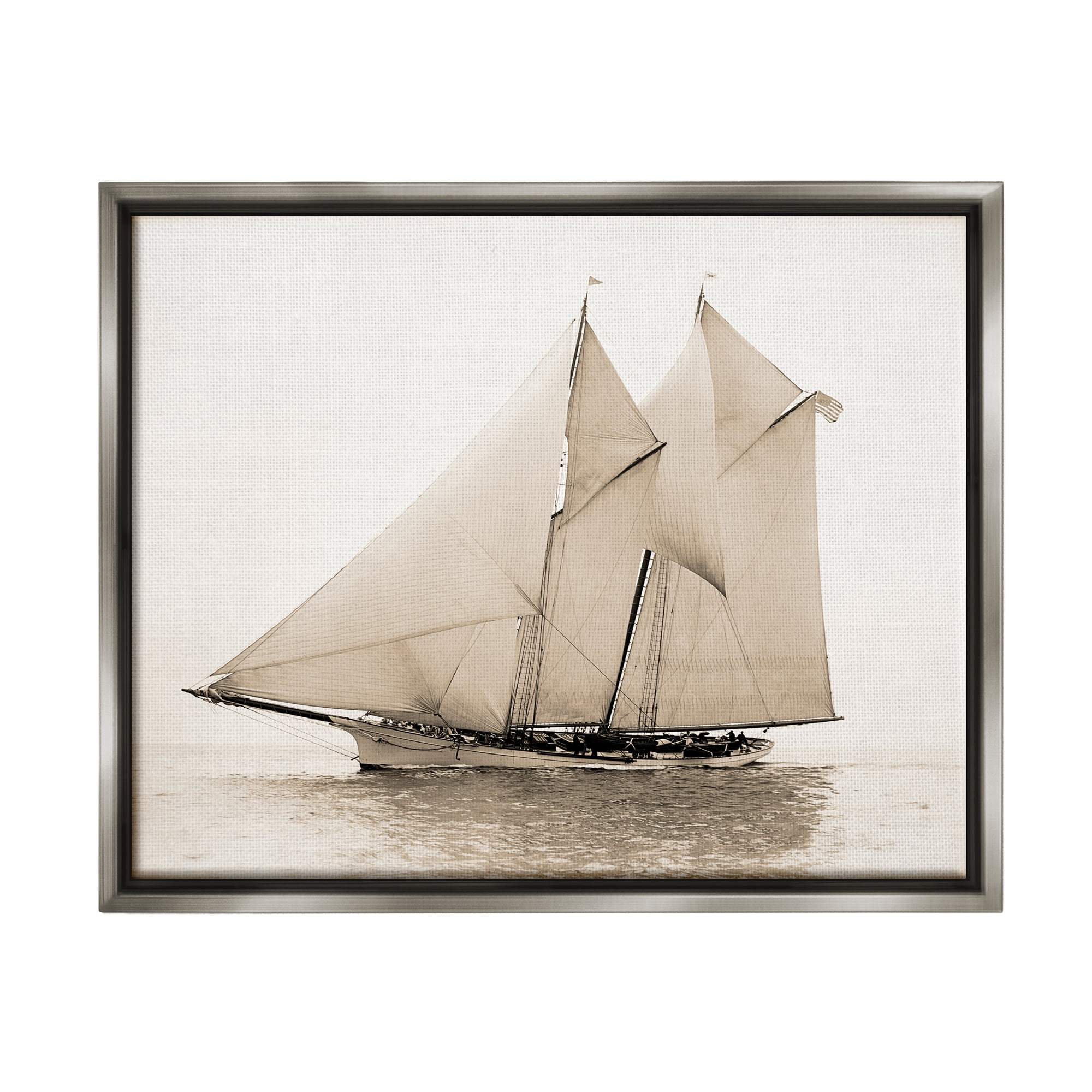 Stupell Industries Vintage Ship Photography Transportation Photography Gray Floater Framed Art Print Wall Art, 21 x 17