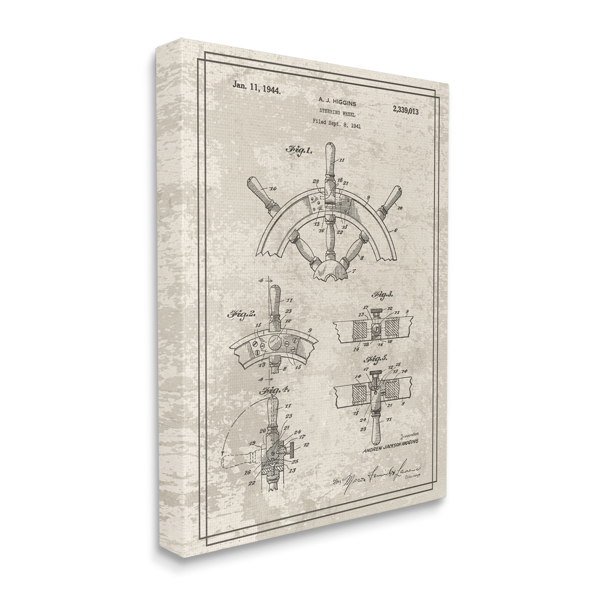 Stupell Industries Vintage Ship Steering Wheel Diagram Interior View,36 x 48,Designed by Daphne Polselli