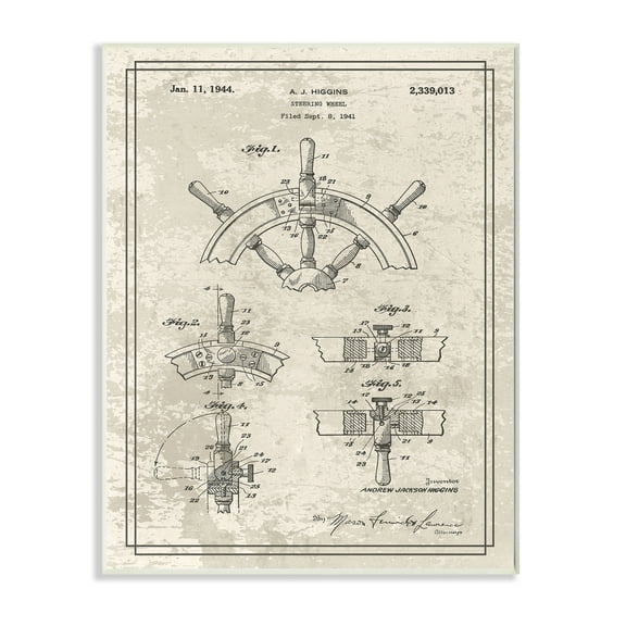 Stupell Industries Vintage Ship Steering Wheel Diagram Interior View Graphic Art Unframed Art Print Wall Art, 13x19, by Daphne Polselli