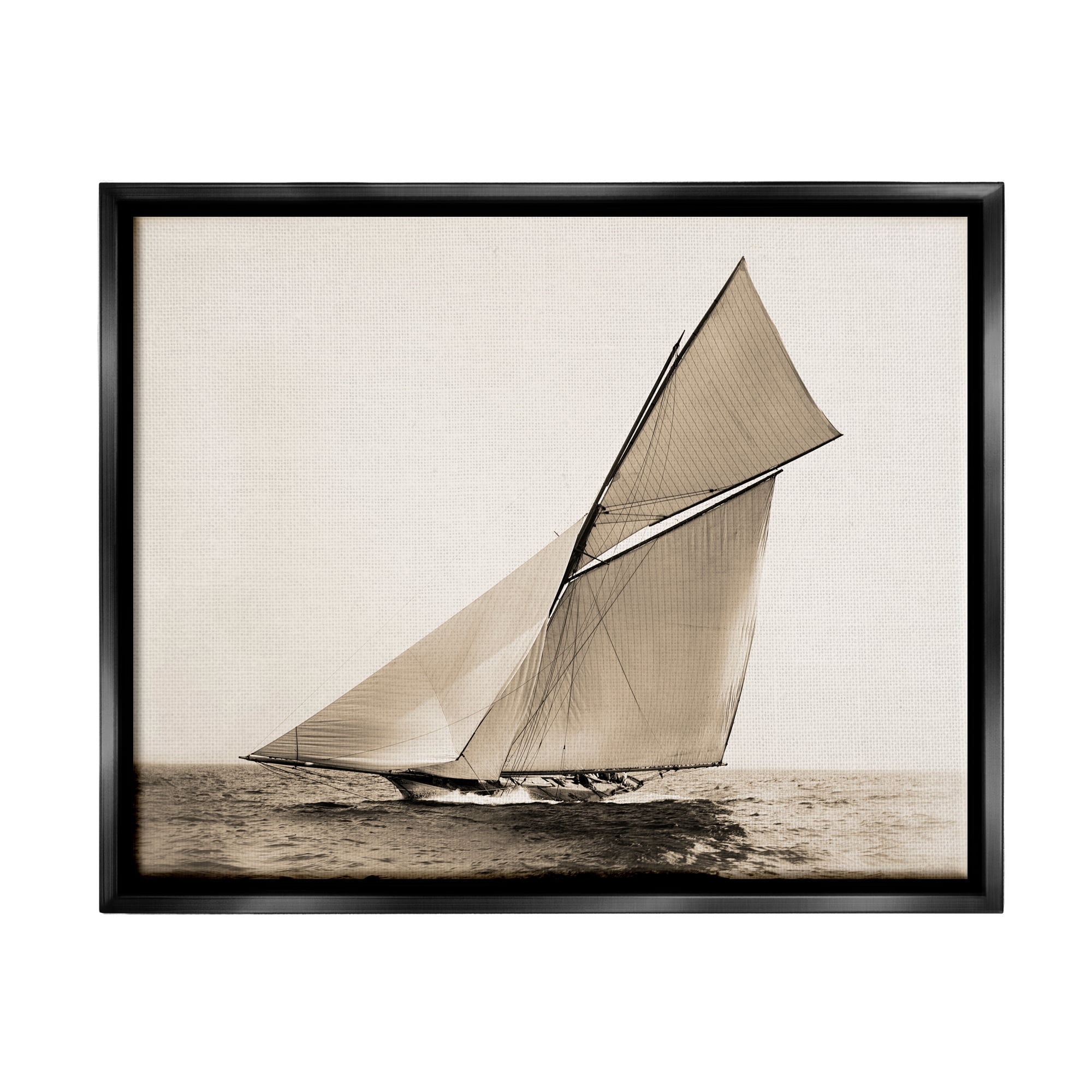 Stupell Industries Vintage Ship on Ocean Transportation Photography Black Floater Framed Canvas Art Print Wall Art, 31 x 25