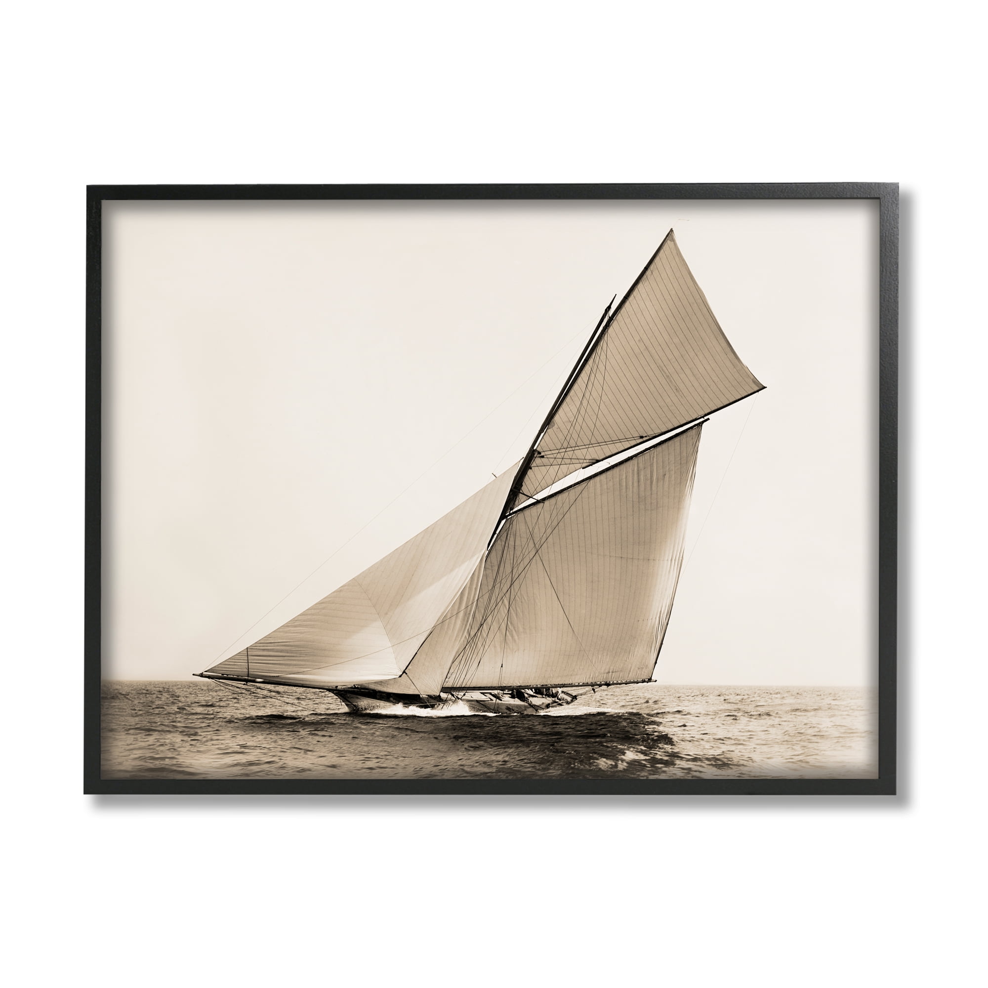 Stupell Industries Vintage Ship on Ocean Transportation Photography Black Framed Art Print Wall Art, 14 x 11