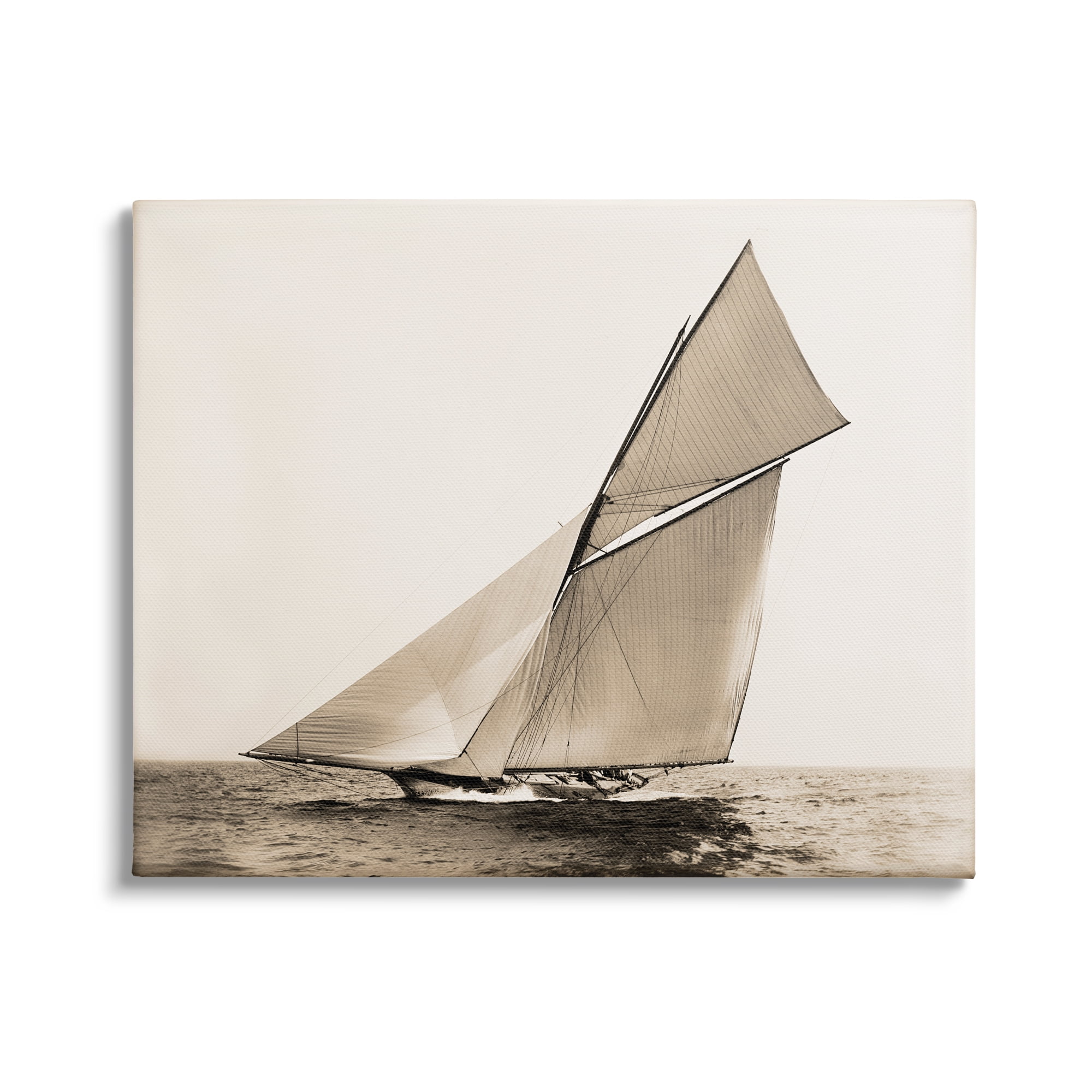 Vintage Ship on Ocean Beige Canvas Wall Art, 48 x 36