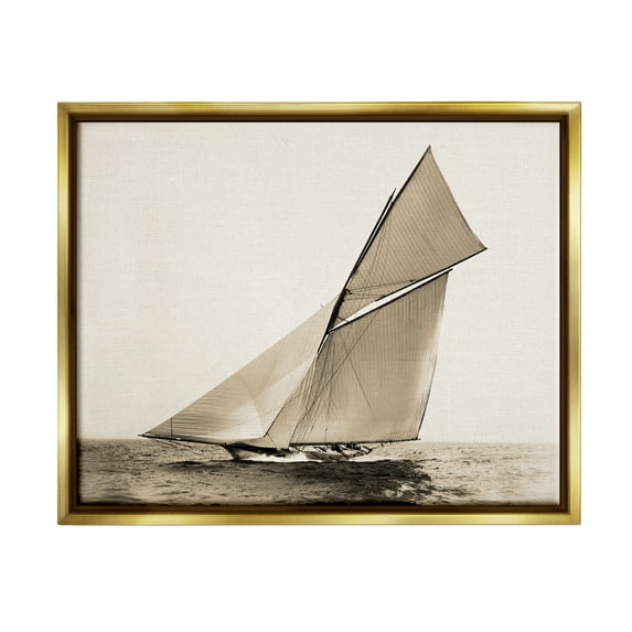 Stupell Industries Vintage Ship on Ocean Transportation Photography Gold Floater Framed Canvas Art Print Wall Art, 21 x 17