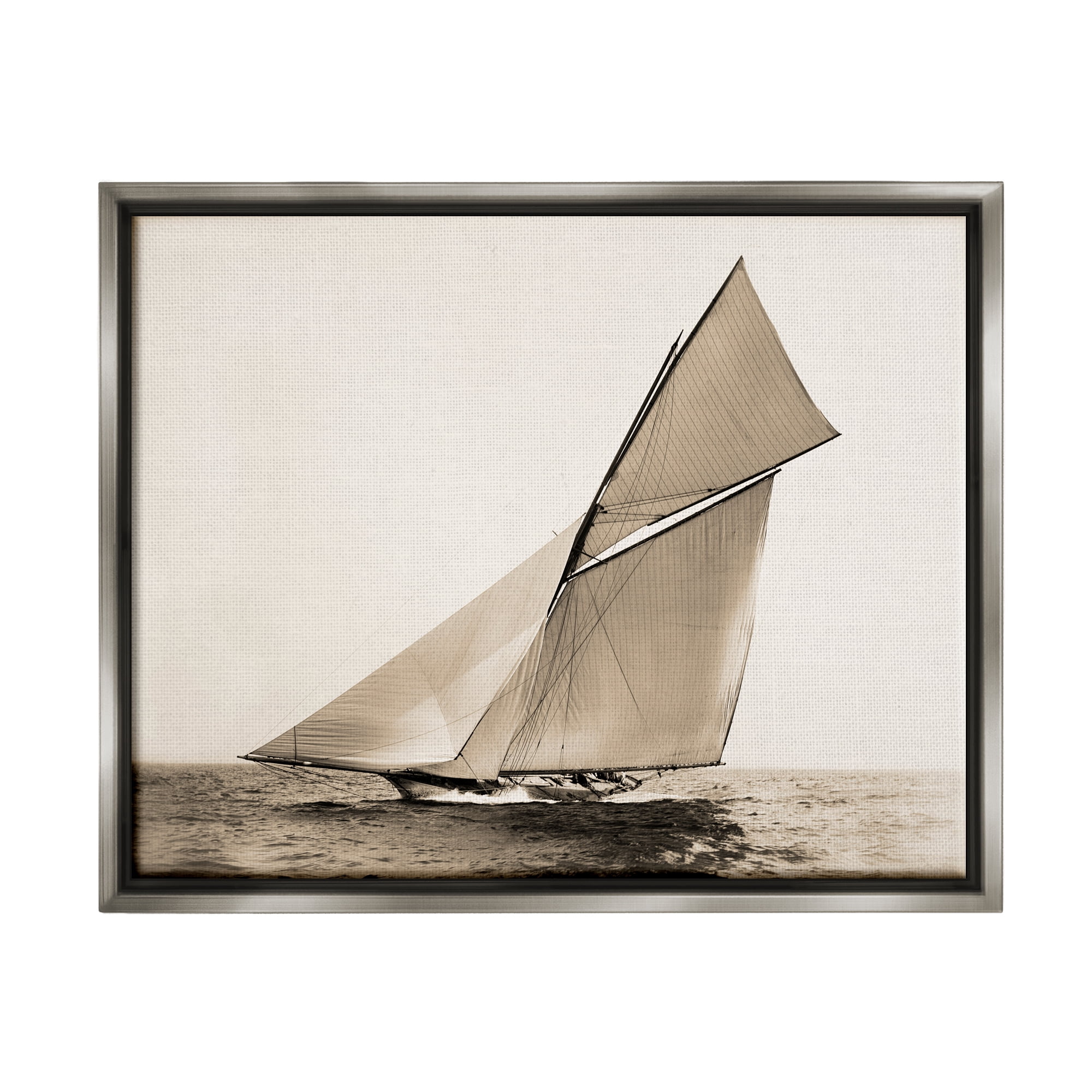 Stupell Industries Vintage Ship on Ocean Transportation Photography Gray Floater Framed Canvas Art Print Wall Art, 21 x 17