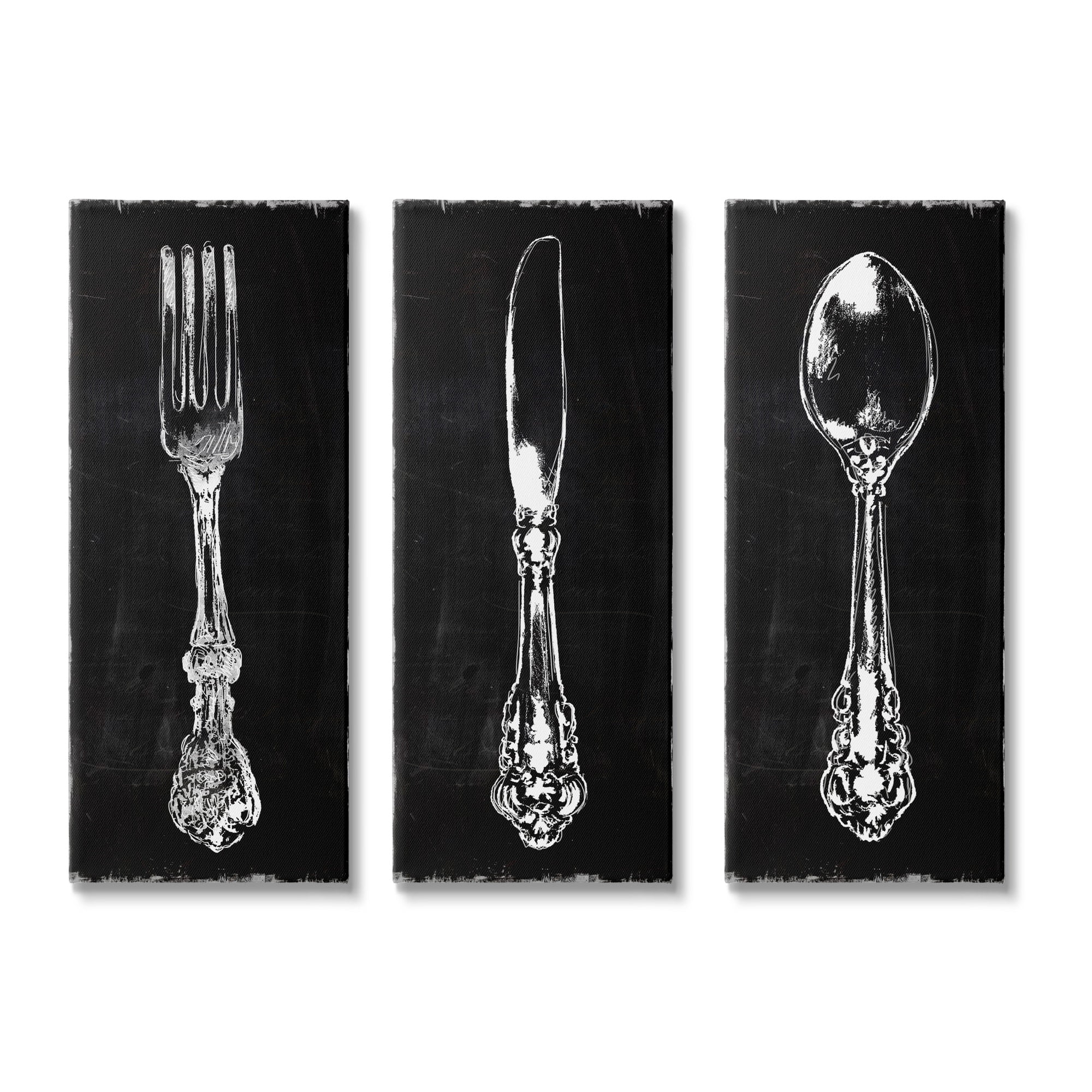 Stupell Industries " Vintage Silverware Cutlery Kitchen Utensils Fork Spoon " by Carol Robinson 3 - Pieces