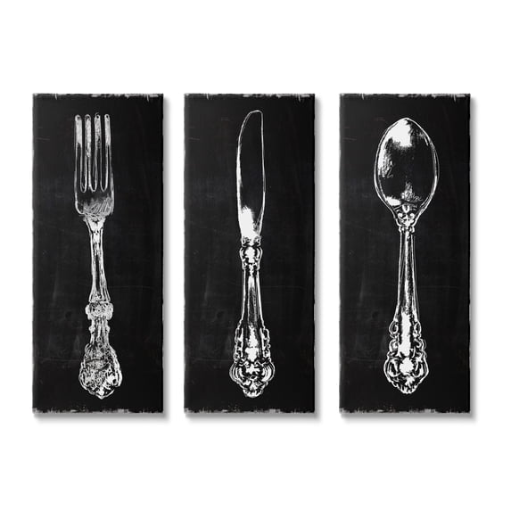 Stupell Industries Vintage Silverware Cutlery Kitchen Utensils Fork Spoon Graphic Art Gallery Wrapped Canvas Print Wall Art, Set of 3, Design by Carol Robinson